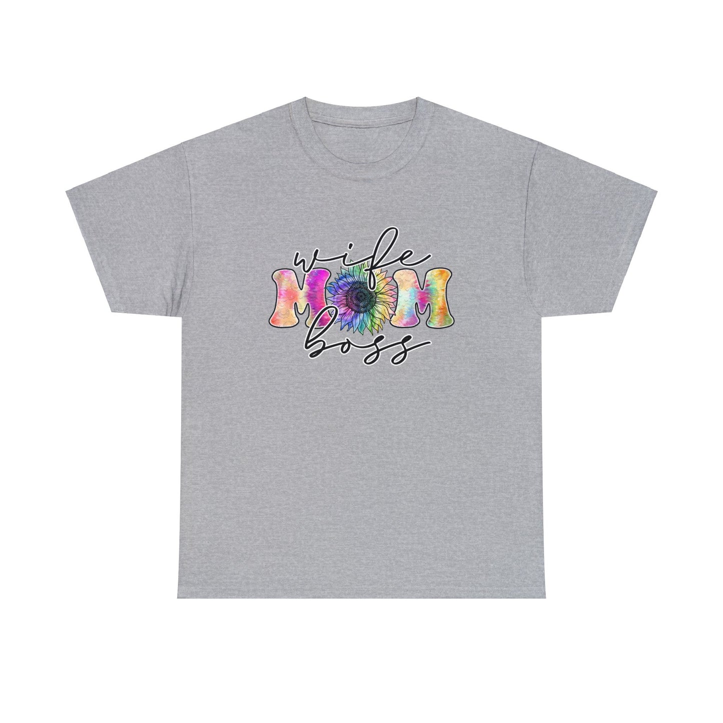 Rainbow Coloured 'Wife, Mom, Boss' sunflower T-shirt - Mother's Day or Birthday Gift