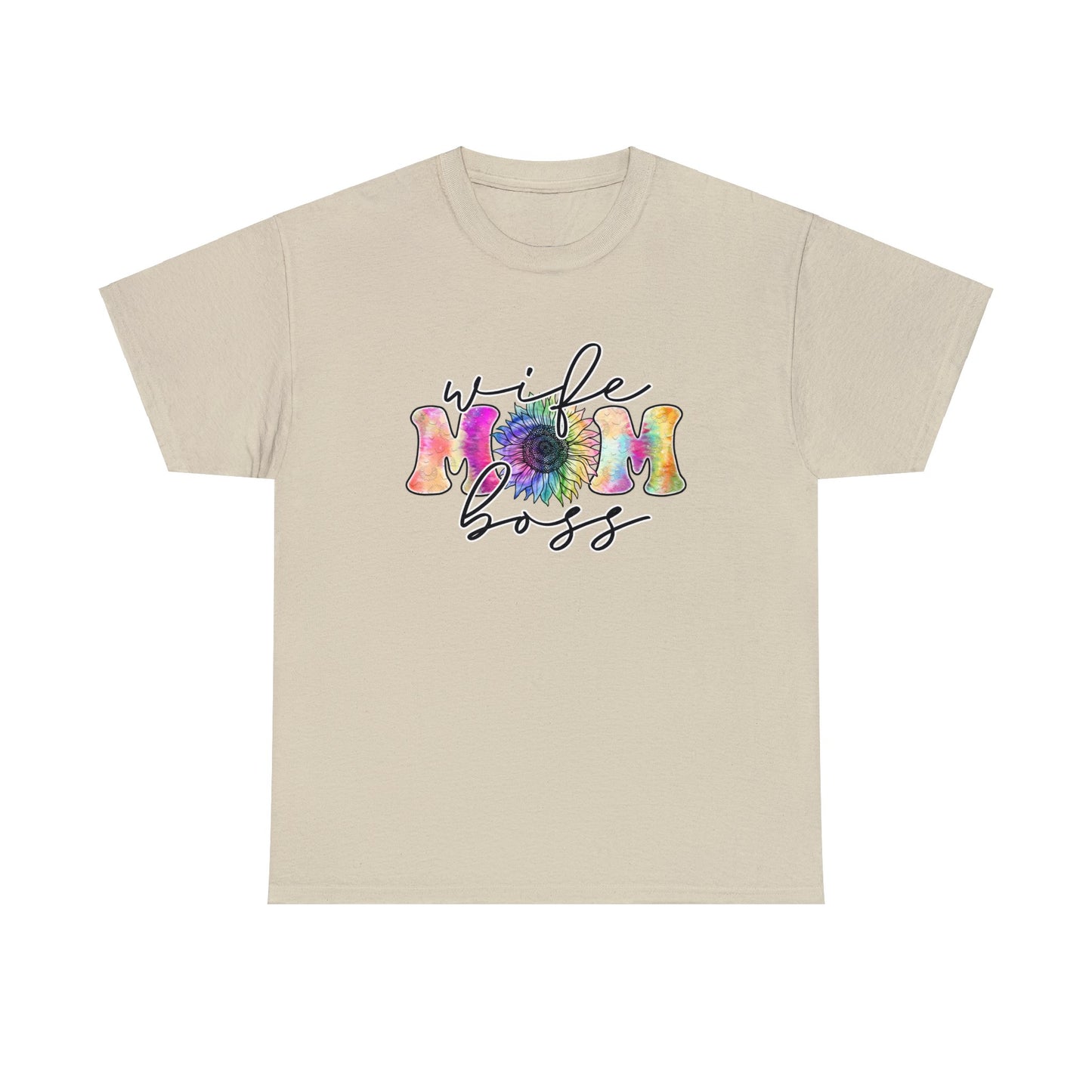 Rainbow Coloured 'Wife, Mom, Boss' sunflower T-shirt - Mother's Day or Birthday Gift