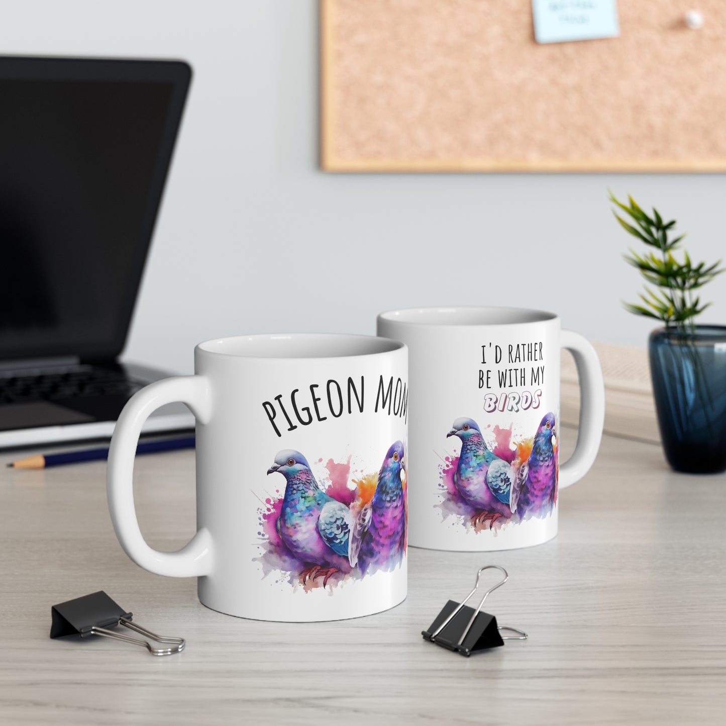 Colourful Water Colour Pigeon Mom Mug, I'd Rather Be With My Birds Gift