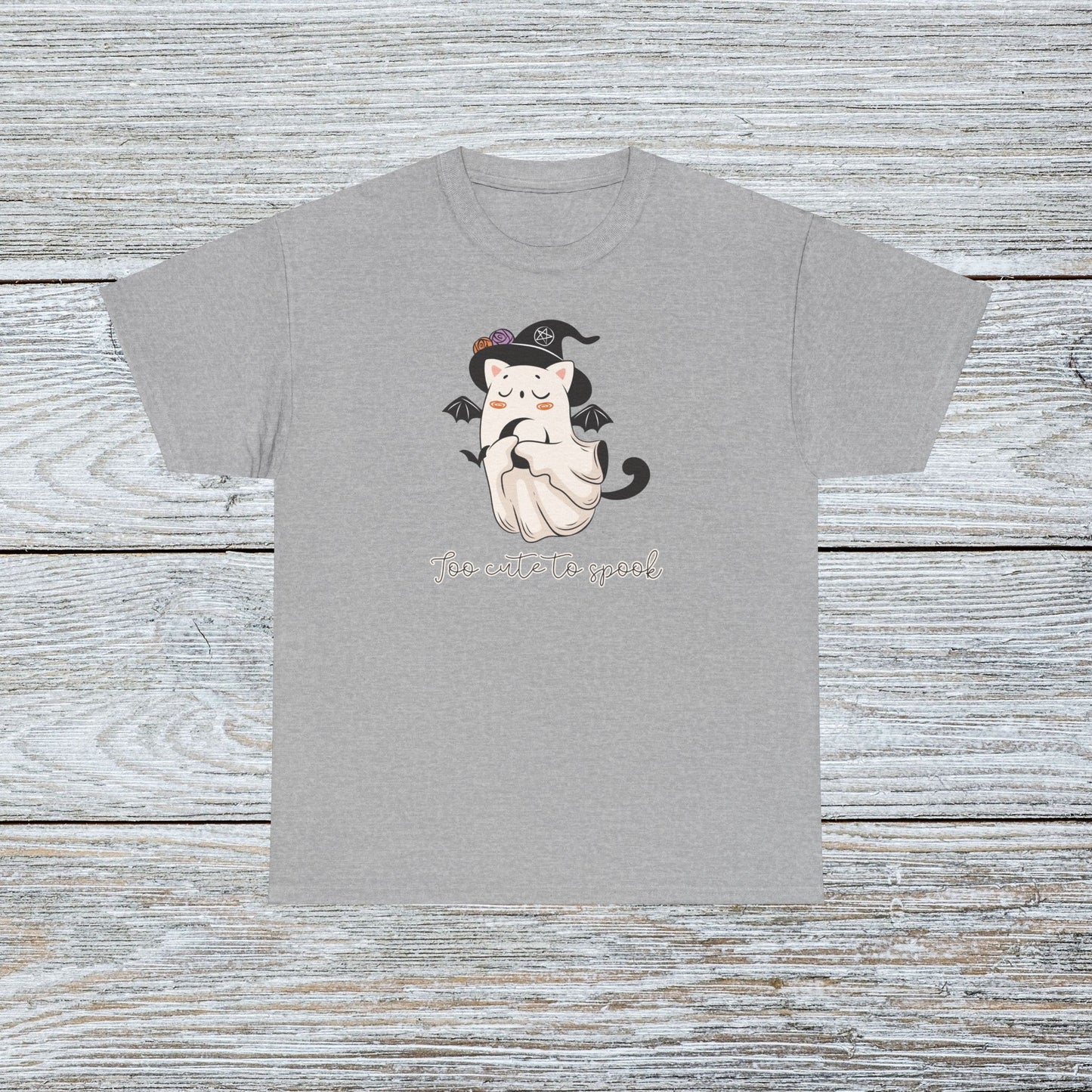 Funny Retro Witch Ghost Cat Halloween T-shirt - Too Cute To Spook