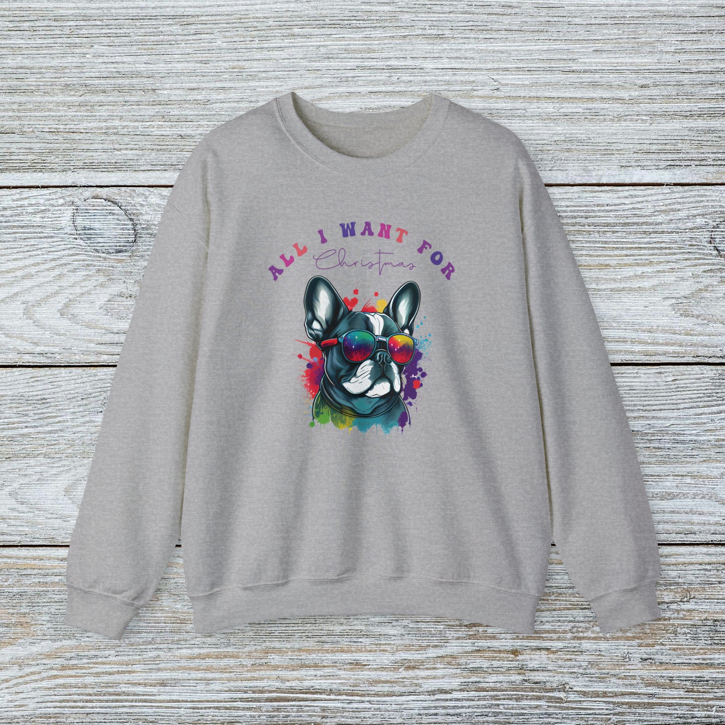 Water Colour French Bull Dog Mom Christmas Sweatshirt