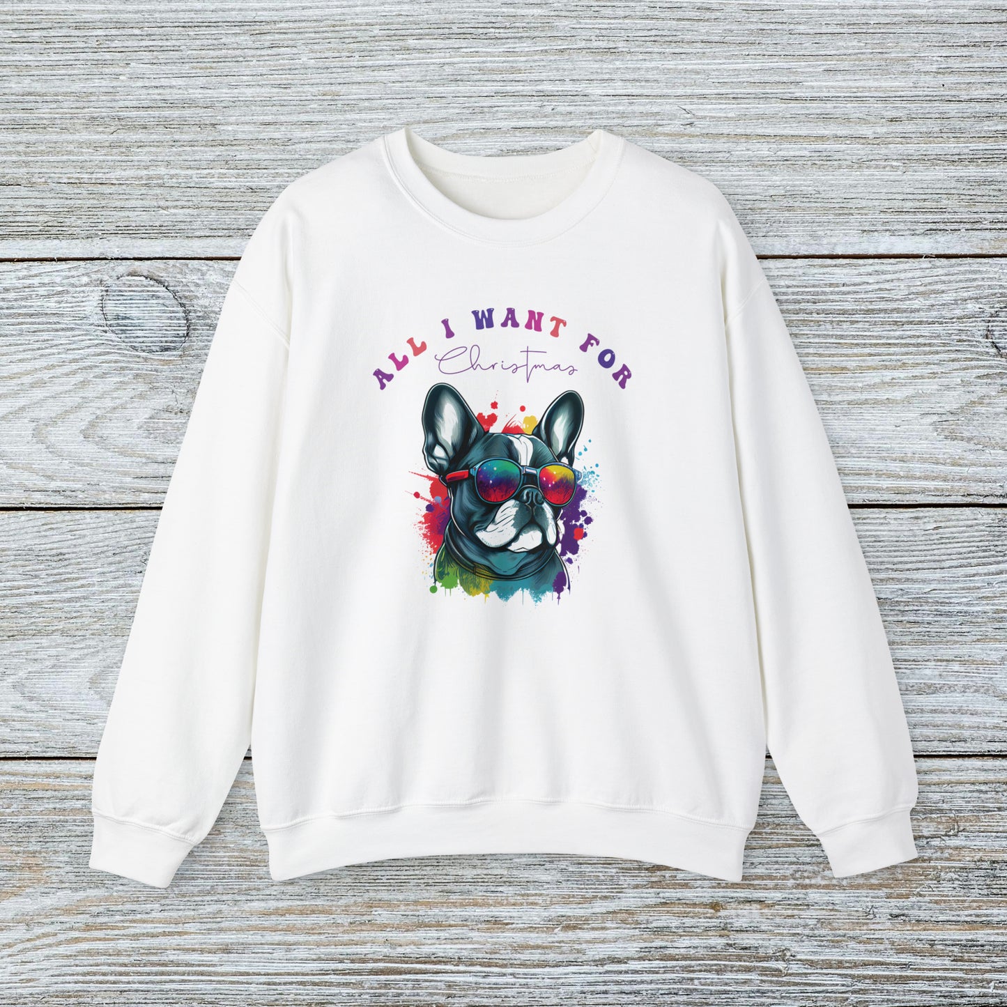 Water Colour French Bull Dog Mom Christmas Sweatshirt