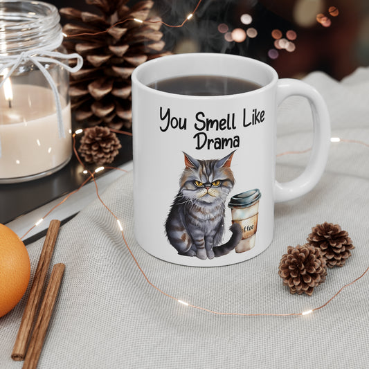 Funny Grumpy Cat Mug - You Smell Like Drama