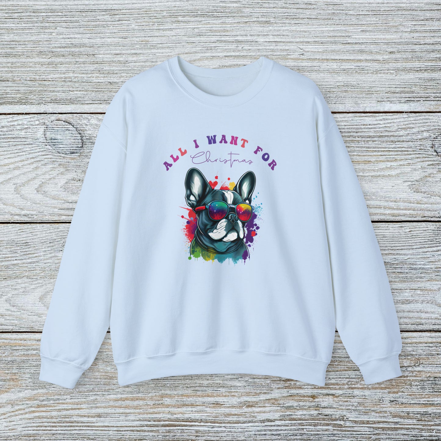 Water Colour French Bull Dog Mom Christmas Sweatshirt