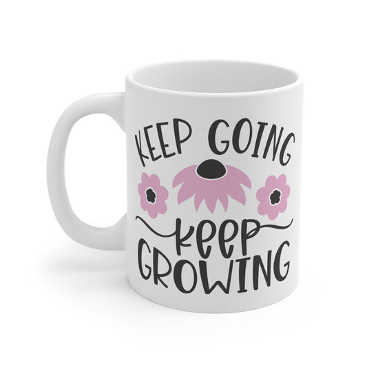 Motivational Pastel Flower Mug - Keep Going, Keep Growing