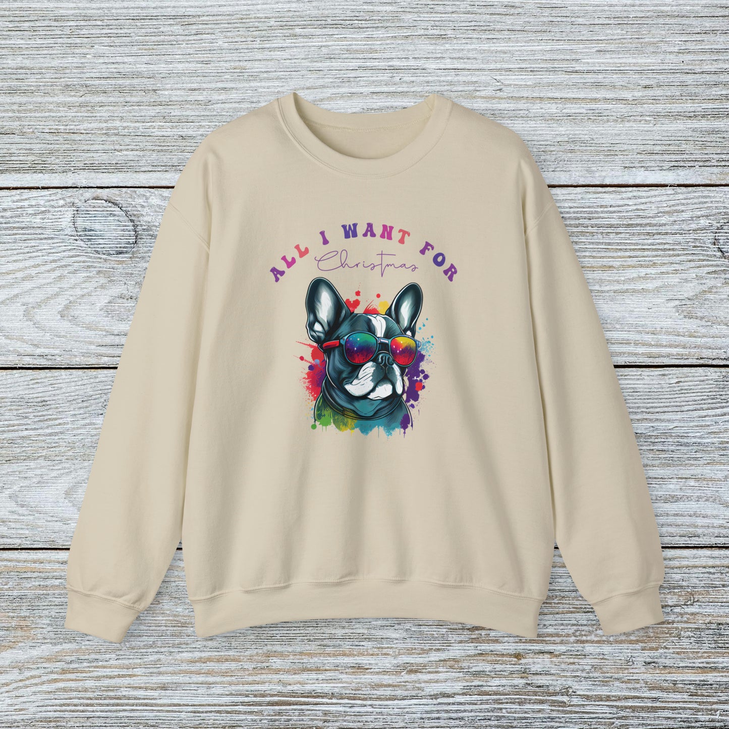 Water Colour French Bull Dog Mom Christmas Sweatshirt