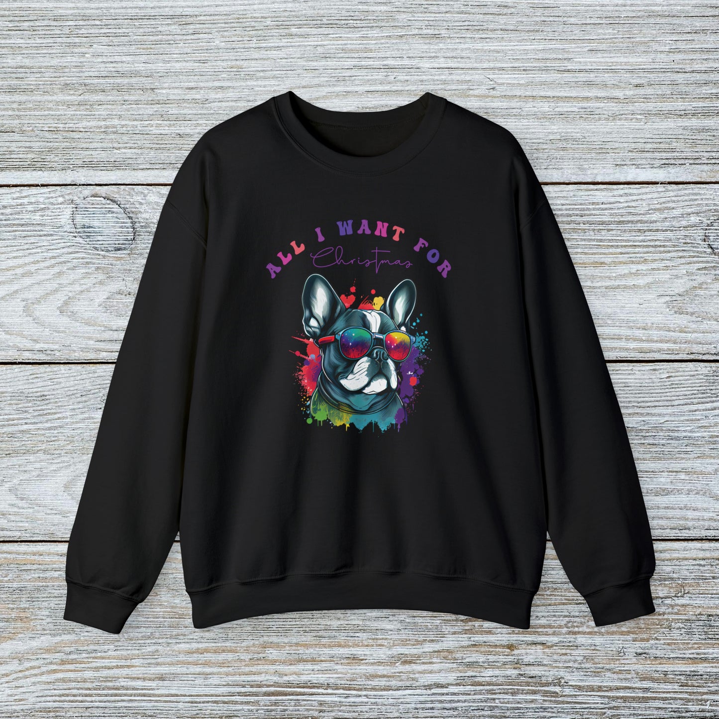 Water Colour French Bull Dog Mom Christmas Sweatshirt