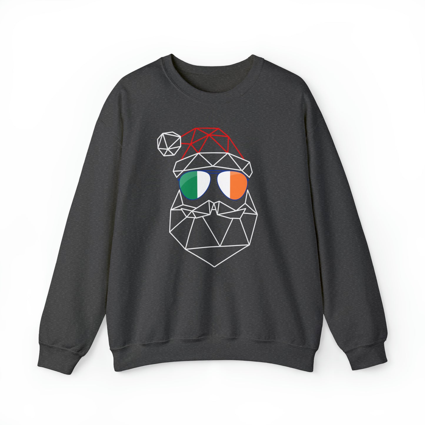 Unisex Geometric Abstract Father Christmas Sweatshirt - With Patriotic Irish Flag Glasses