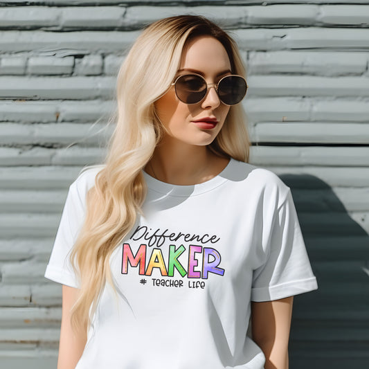 Teacher's Rainbow Coloured 'Difference Maker' T-shirt - # teacher life Gift