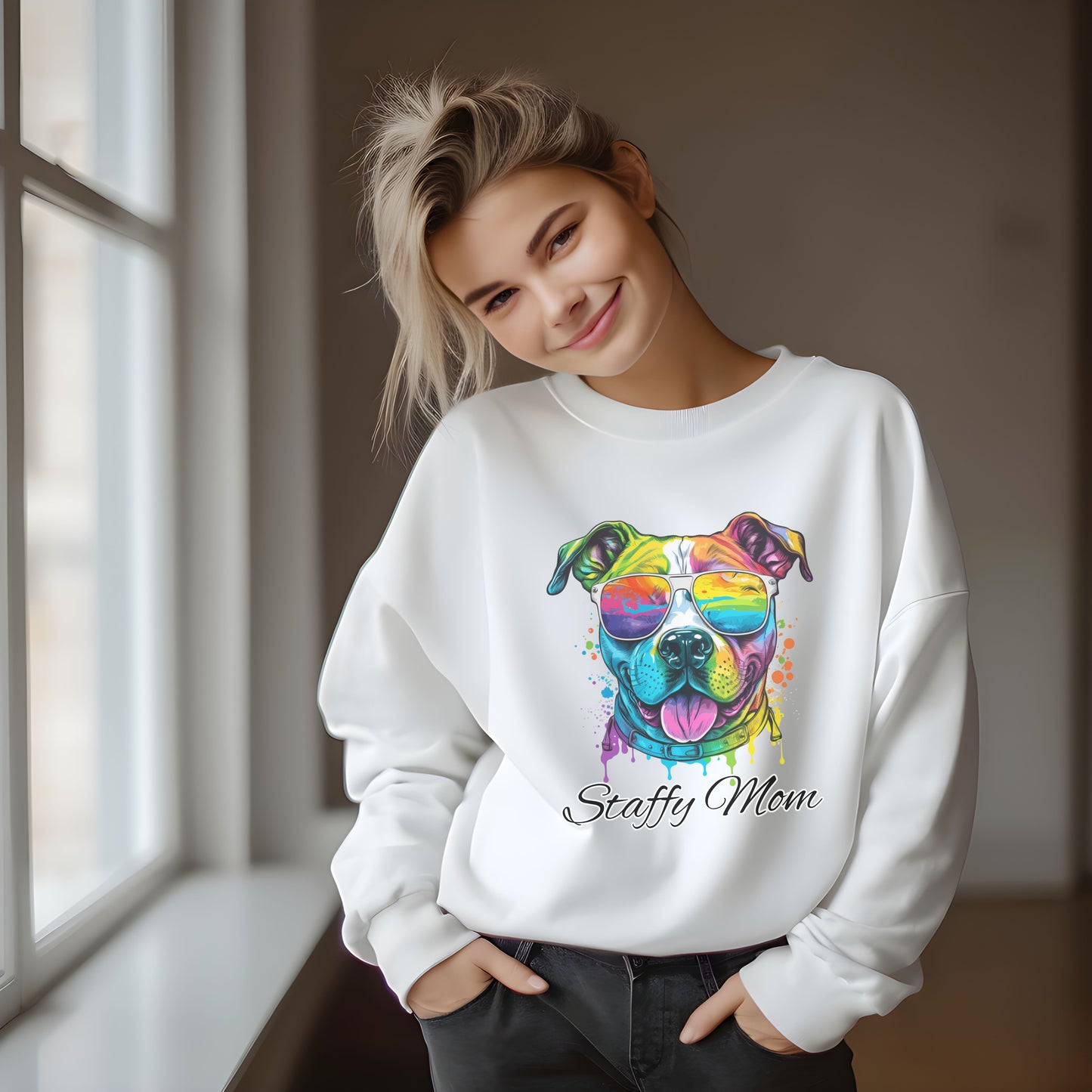 Beautiful Water Colour Staffordshire Bull Terrier Mom Sweatshirt