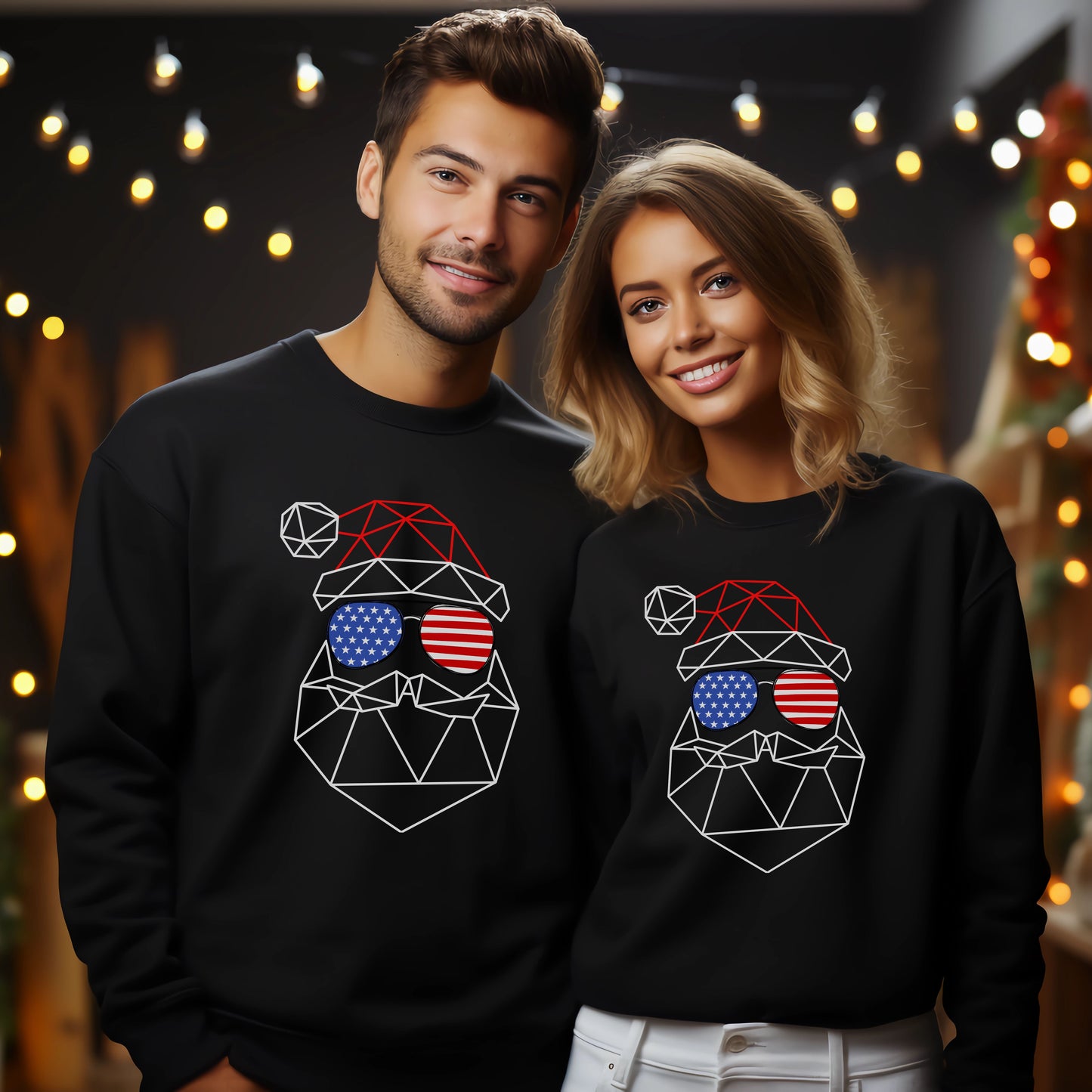 Unisex Geometric Abstract Father Christmas Sweatshirt - With USA Patriotic Sunglasses