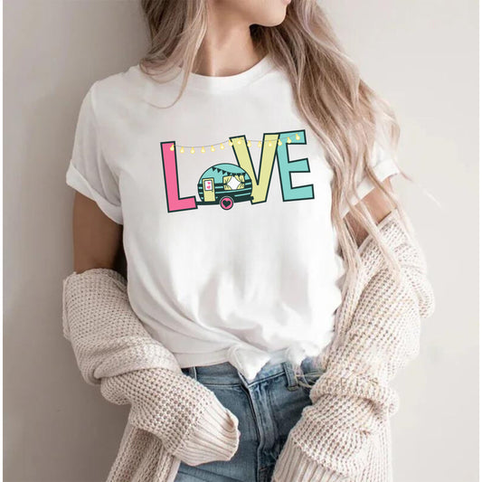 Unisex Pastel LOVE Caravanning T-shirt for Adults and Youths