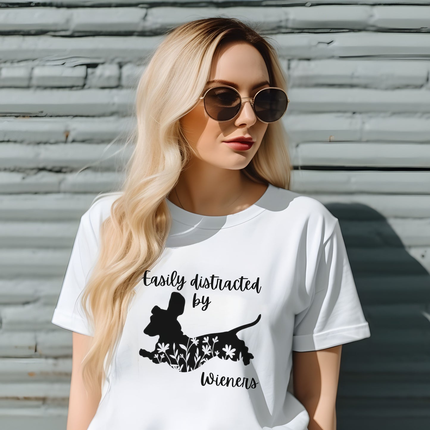 Funny Dachshund T-shirt - Easily Distracted by Wieners Adult Humour