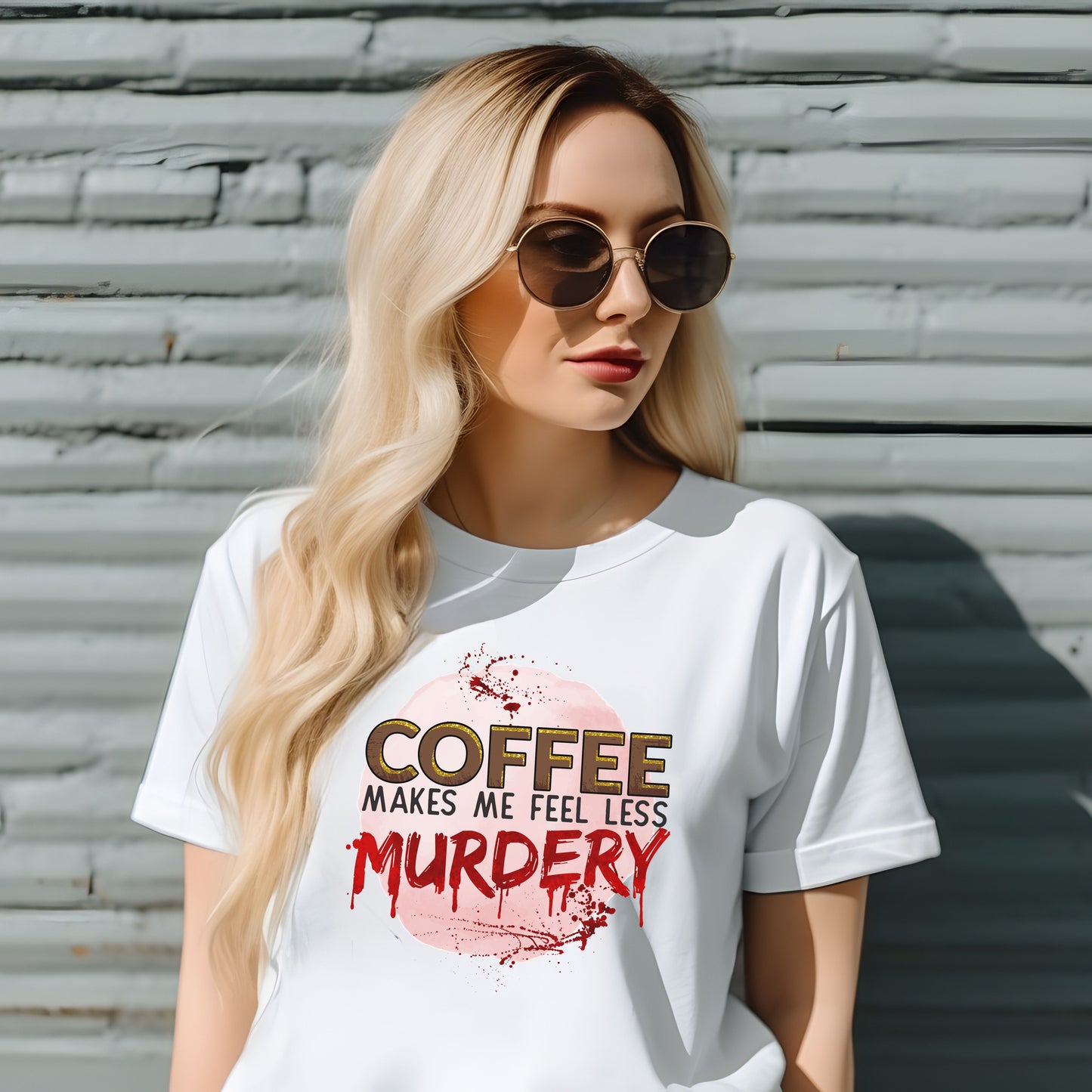 Funny Coffee and True Crime T-shirt - Coffee Makes Me Less Murdery