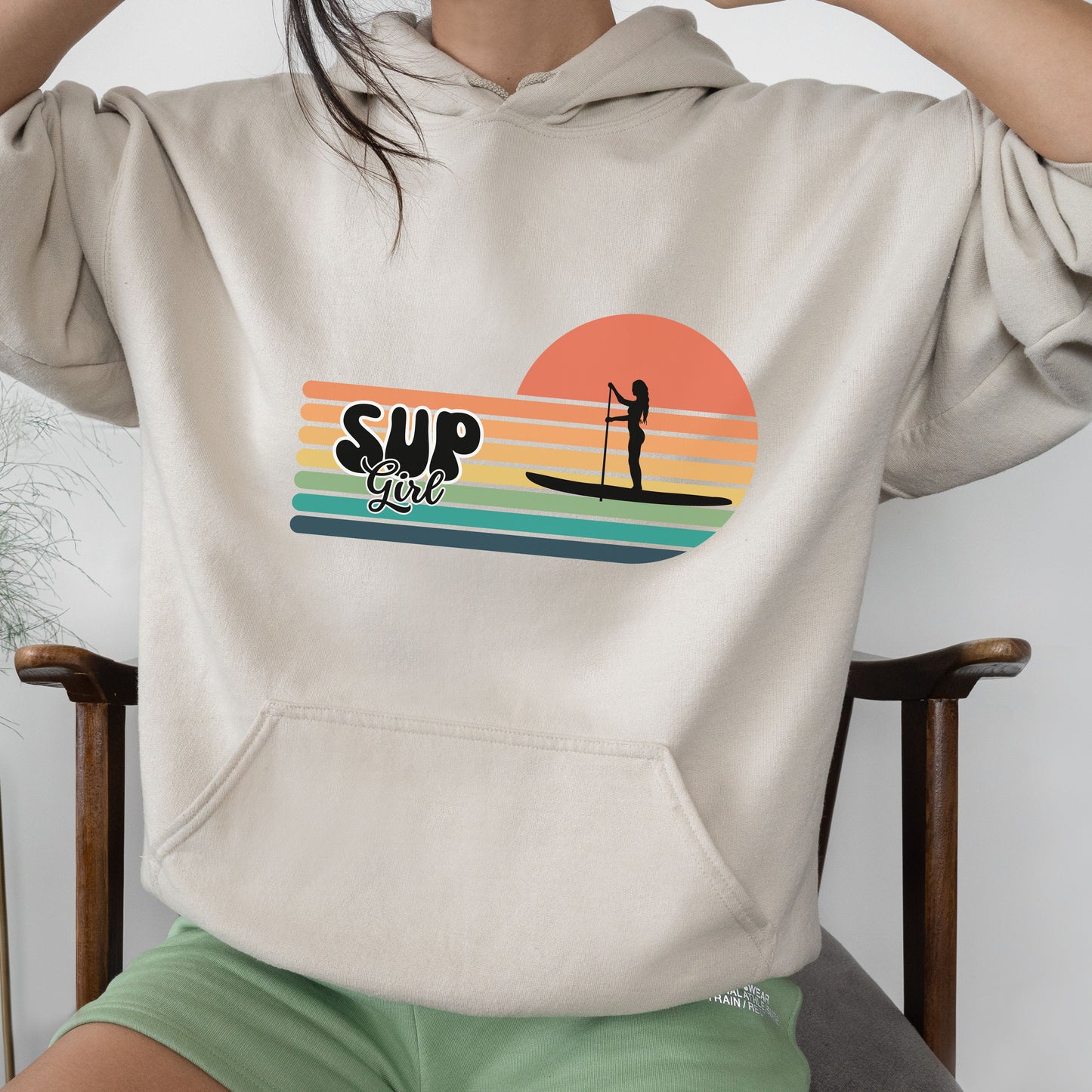 Vintage SUP Girl Stand Up Paddle Boarding Hoodie