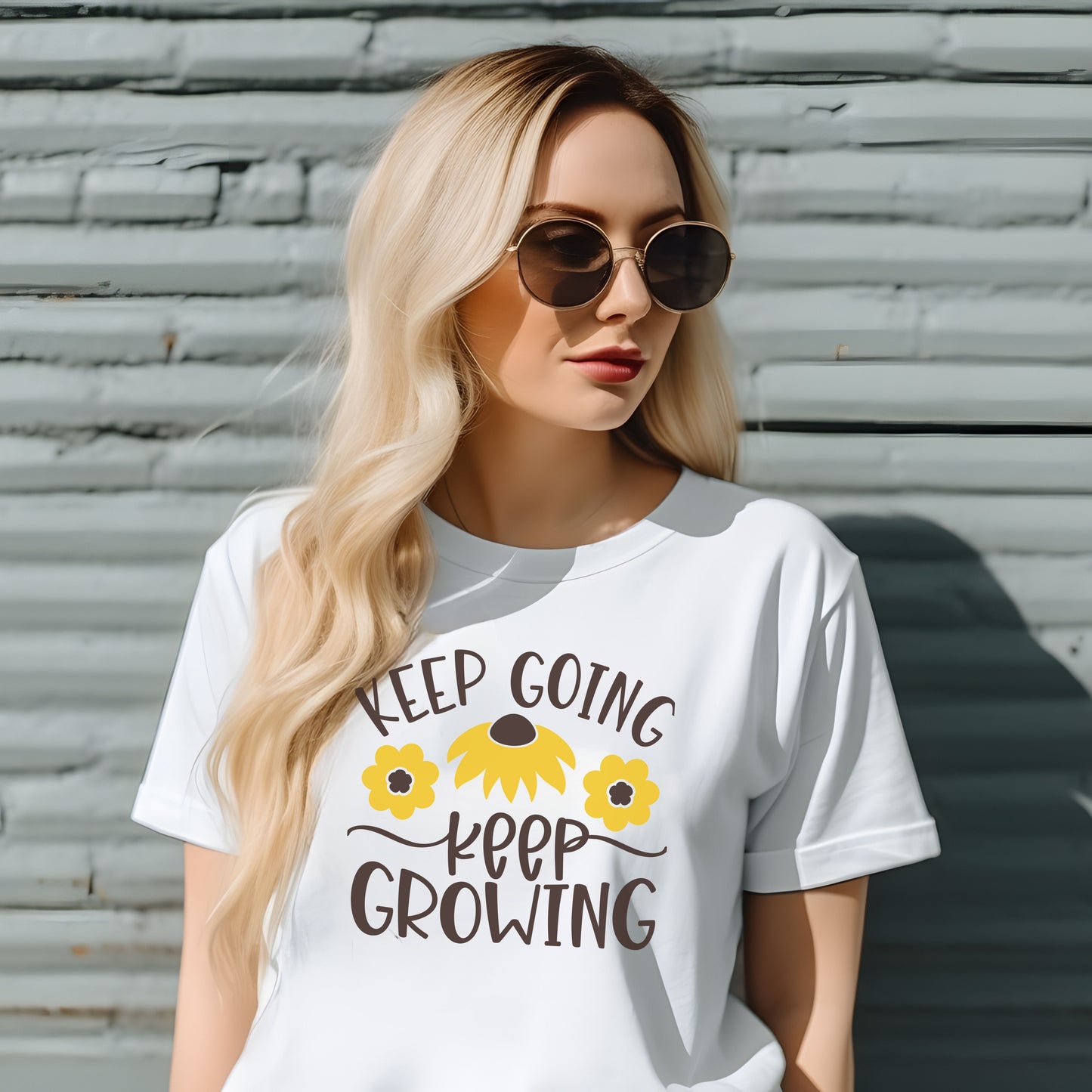 Motivational Floral T-shirt - Keep Going, Keep Growing