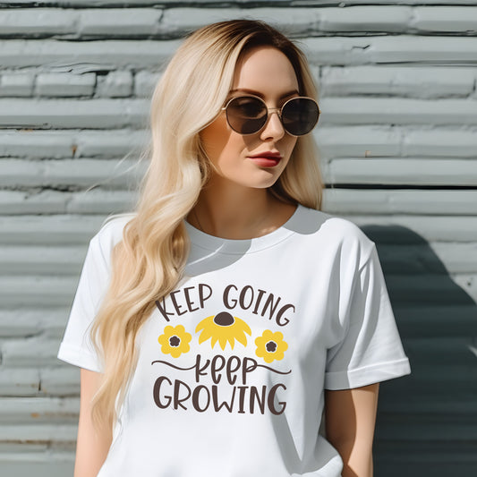 Motivational Floral T-shirt - Keep Going, Keep Growing