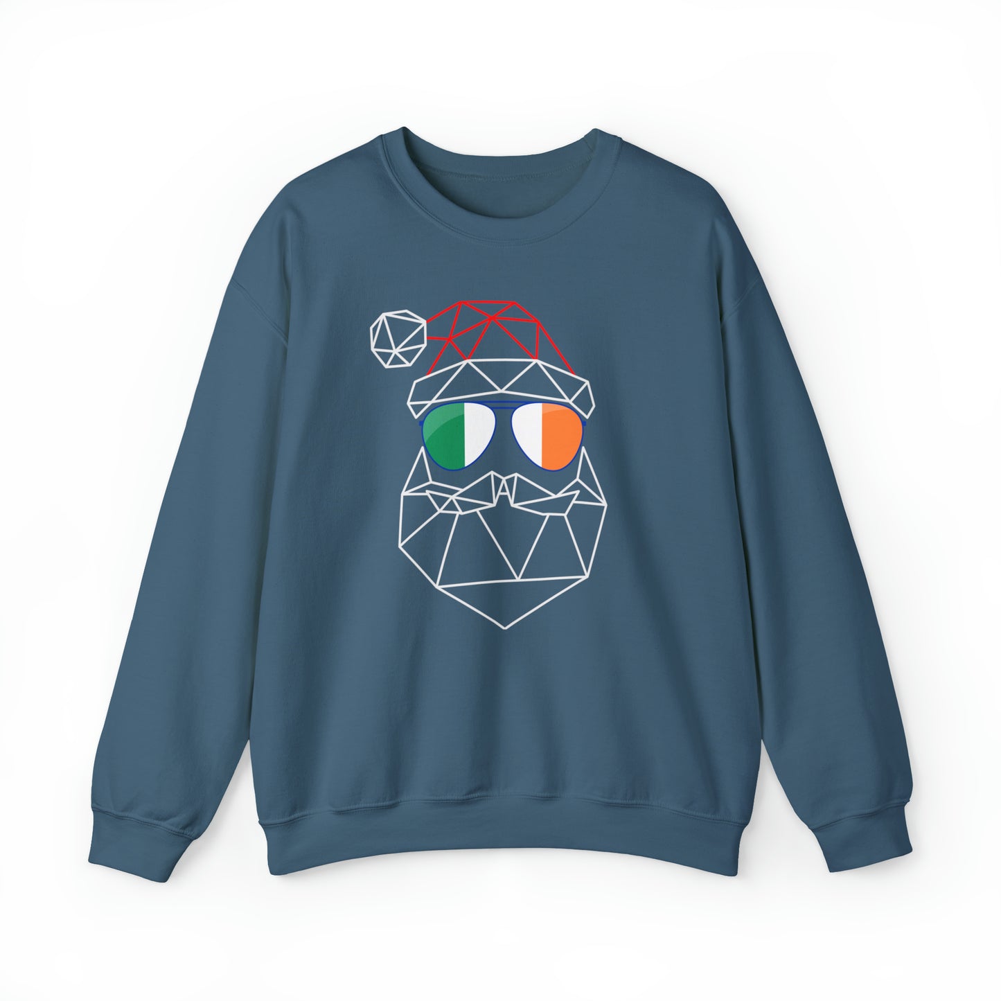 Unisex Geometric Abstract Father Christmas Sweatshirt - With Patriotic Irish Flag Glasses