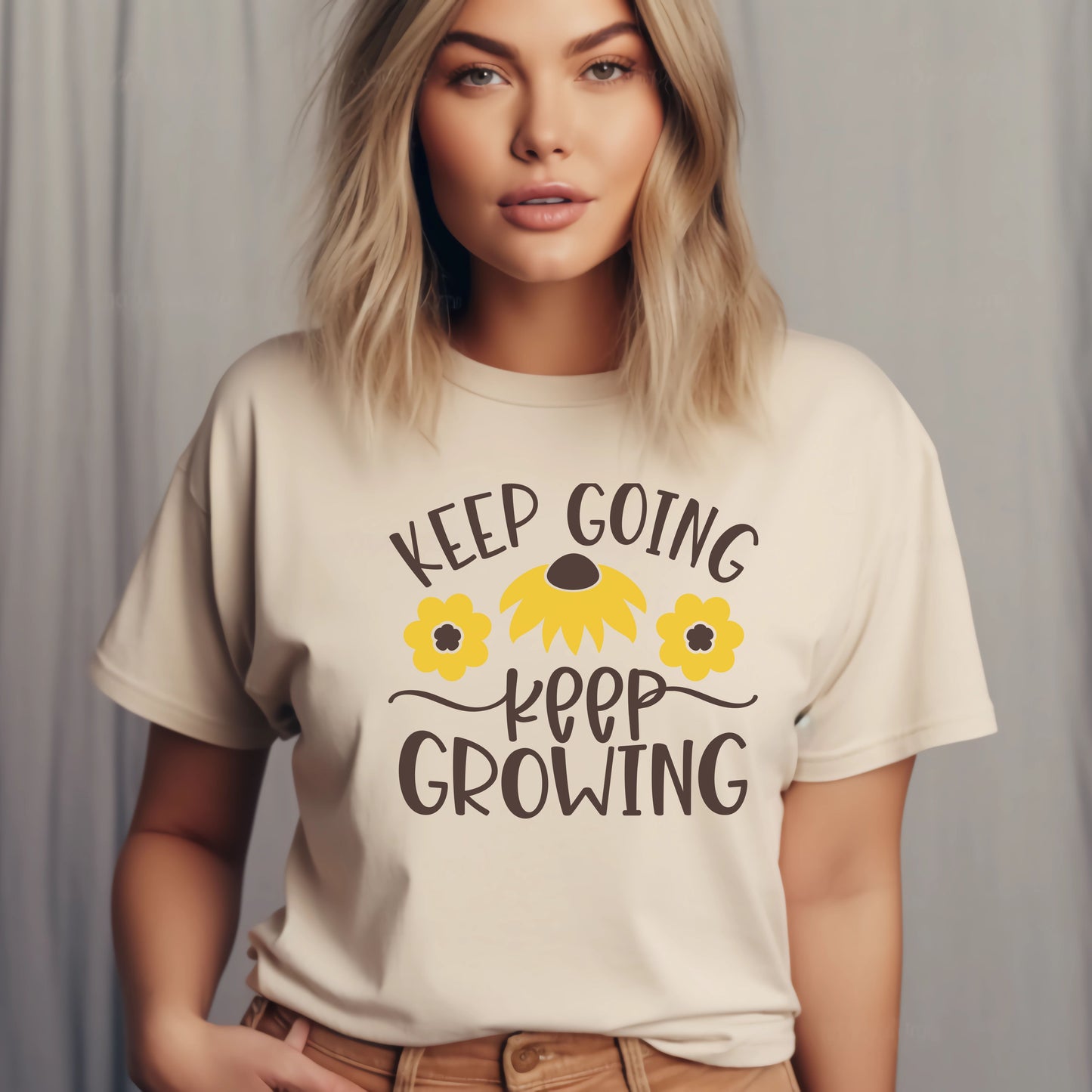 Motivational Floral T-shirt - Keep Going, Keep Growing