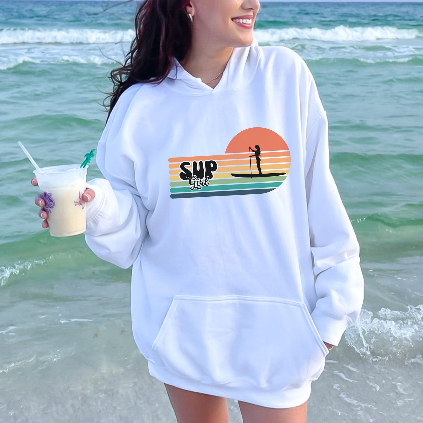 Vintage SUP Girl Stand Up Paddle Boarding Hoodie