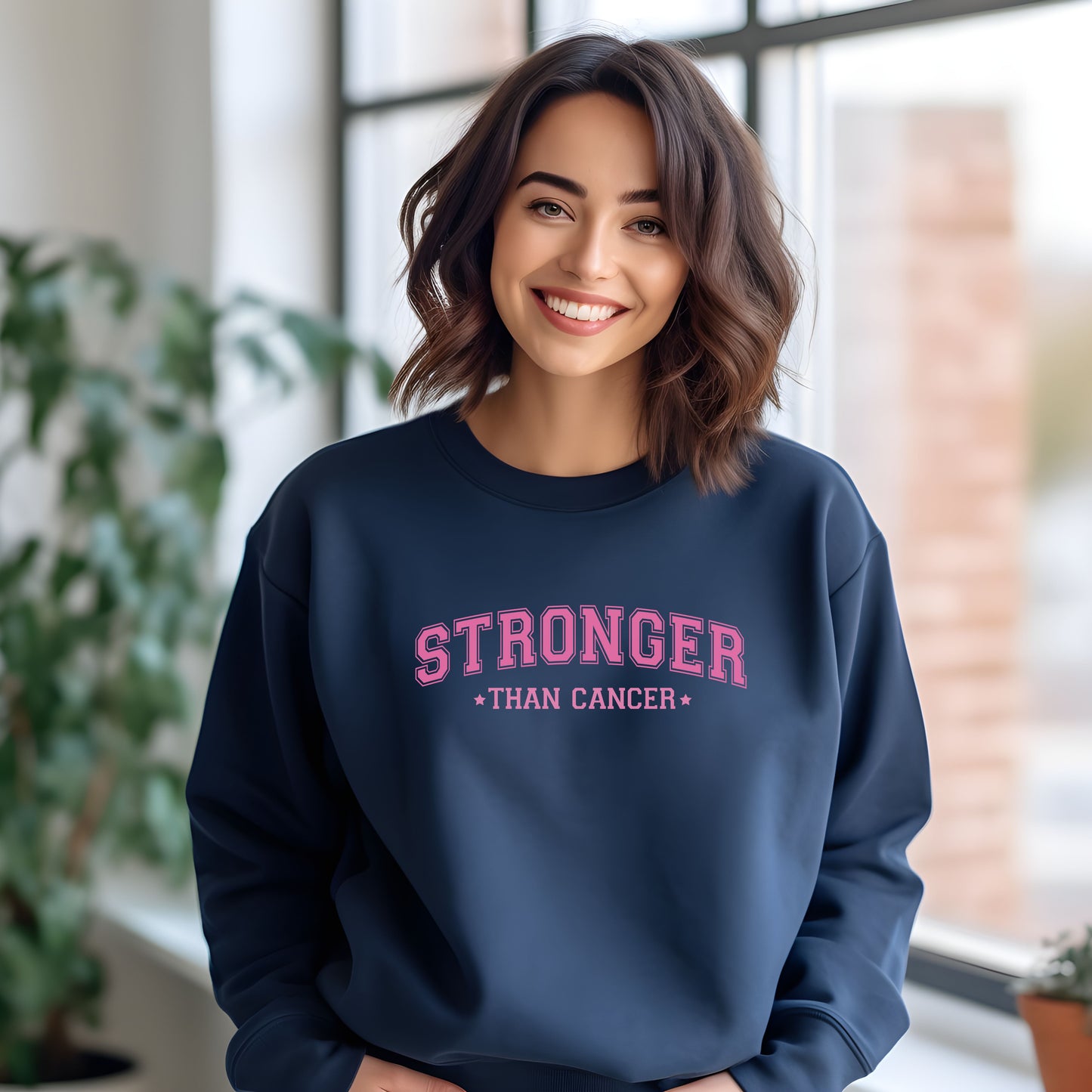 Women's 'Stronger Than Cancer' Collegiate Style Breast Cancer Awareness Sweatshirt