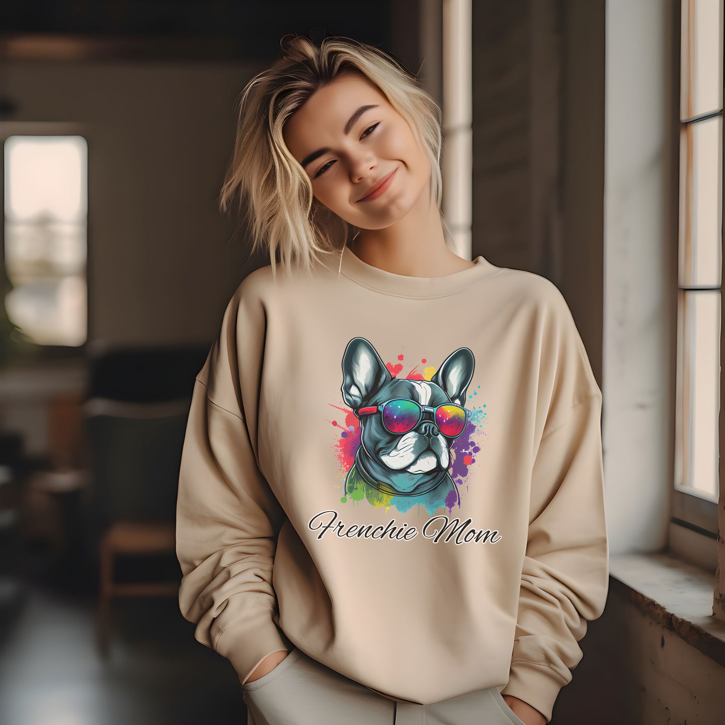 Beautiful Water Colour Paint Drip Frenchie Mom Sweatshirt