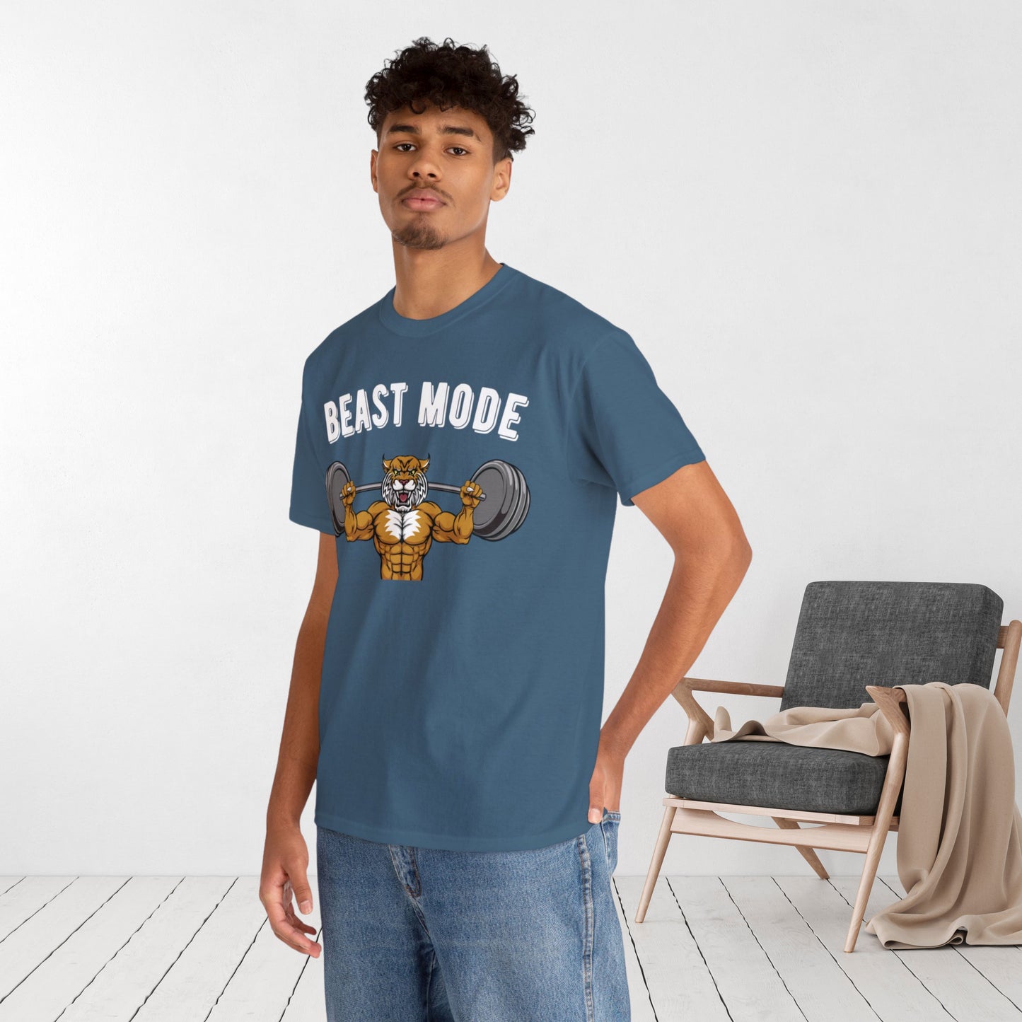 Beast Mode Gym T-shirt - Saber Toothed Tiger Weight Training Top