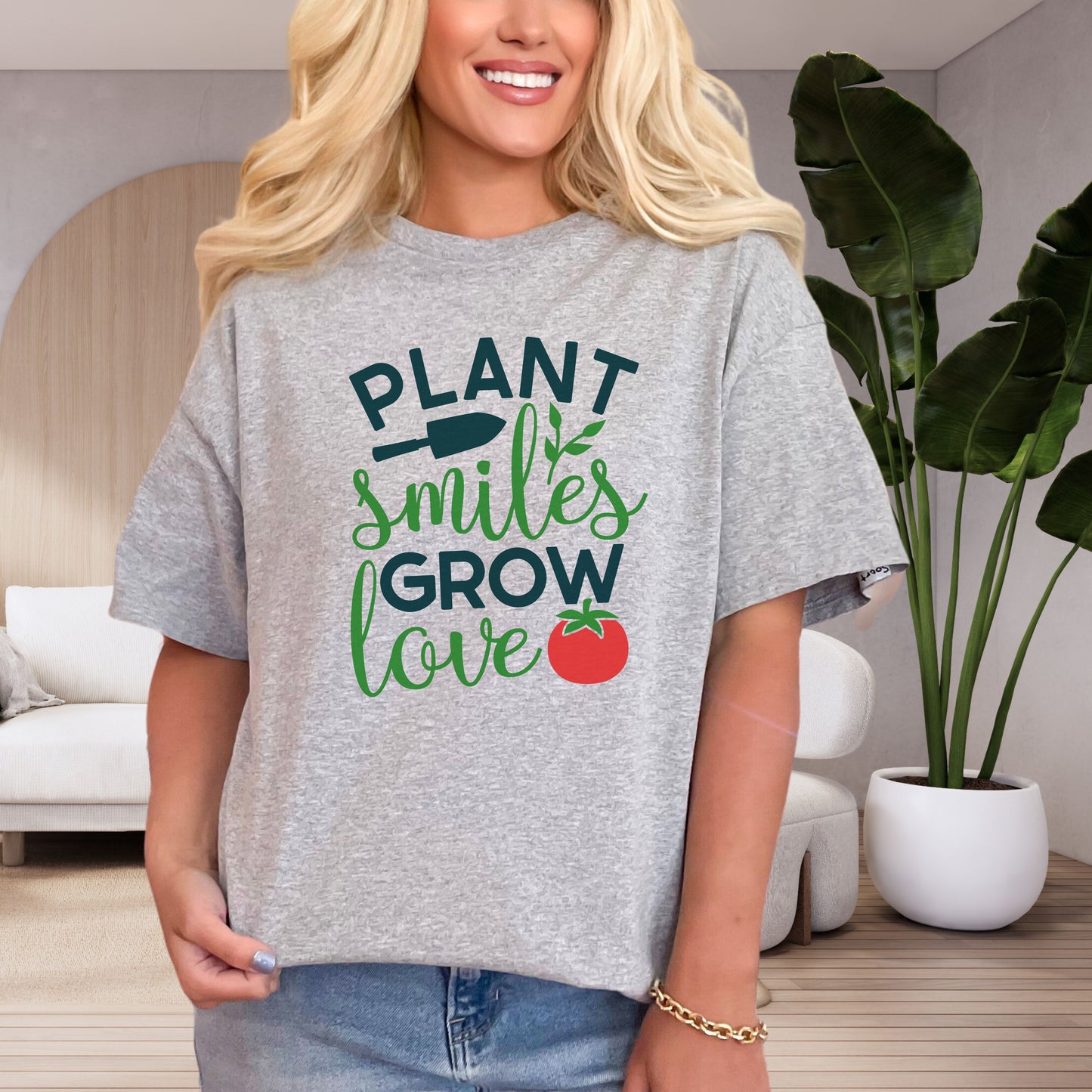 Motivational Gardening T-shirt - Plant Smiles Grow Love