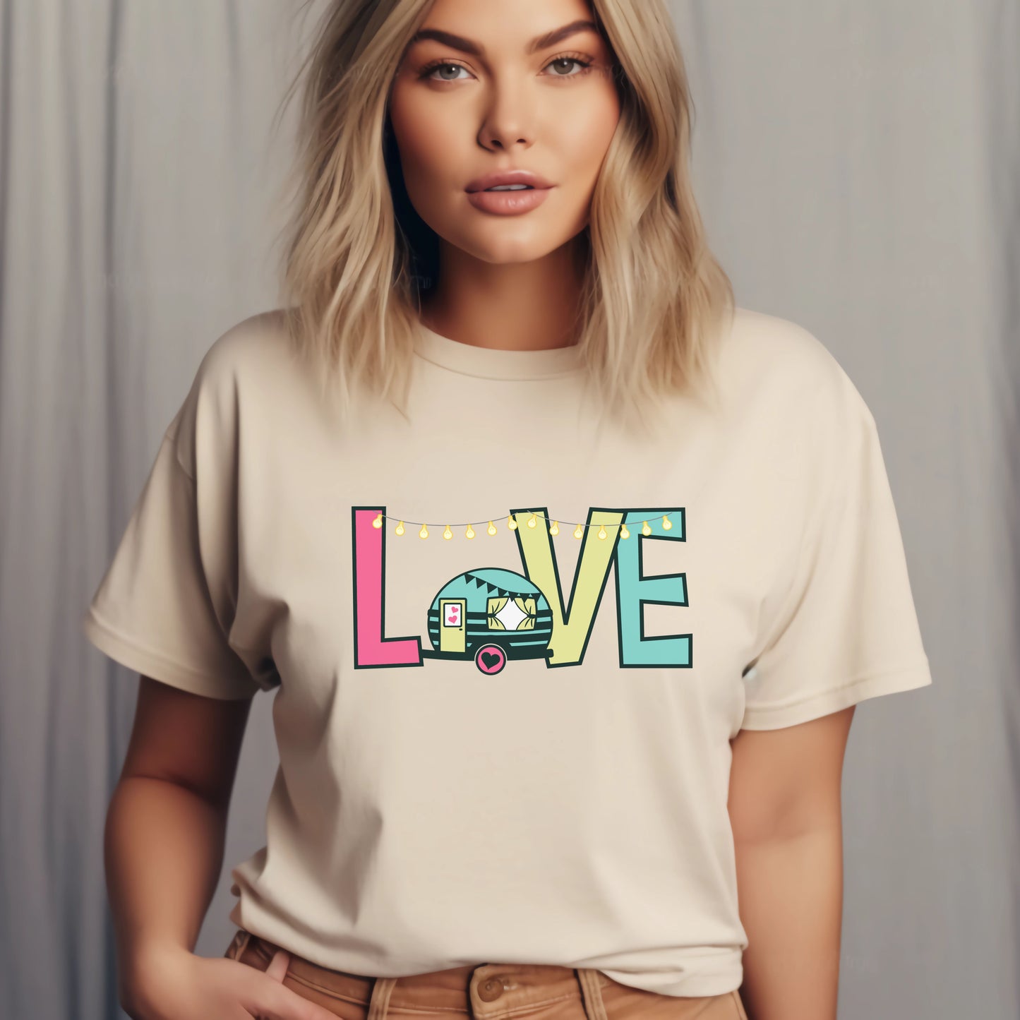 Unisex Pastel LOVE Caravanning T-shirt for Adults and Youths