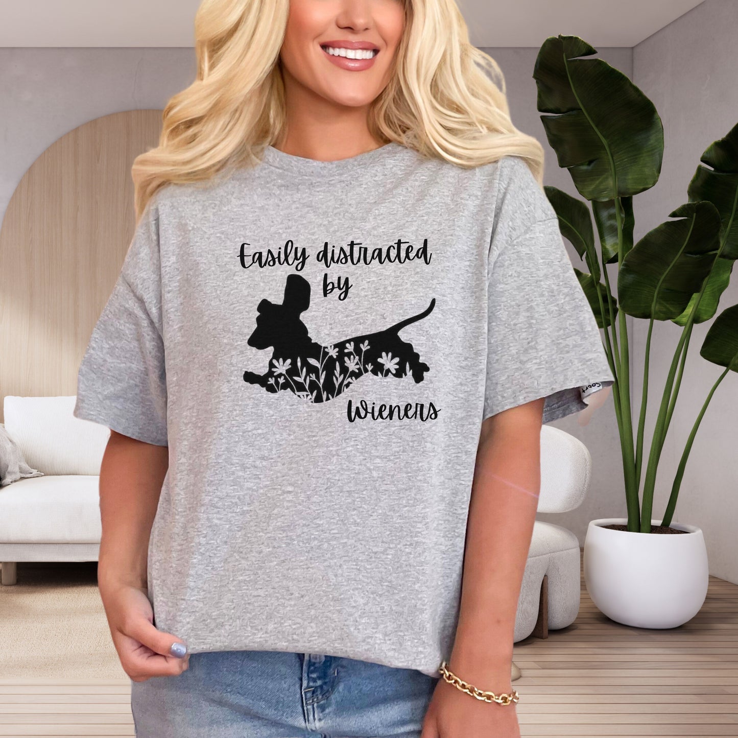 Funny Dachshund T-shirt - Easily Distracted by Wieners Adult Humour