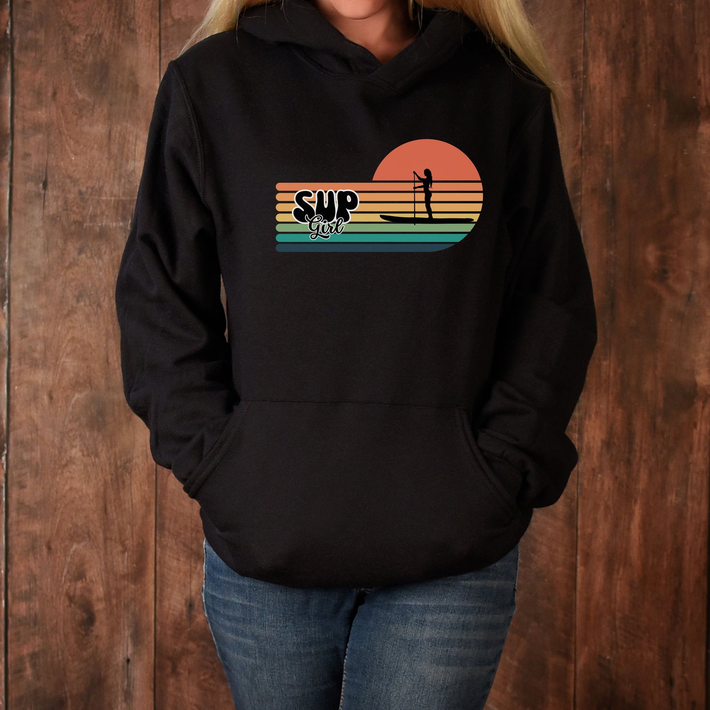 Vintage SUP Girl Stand Up Paddle Boarding Hoodie