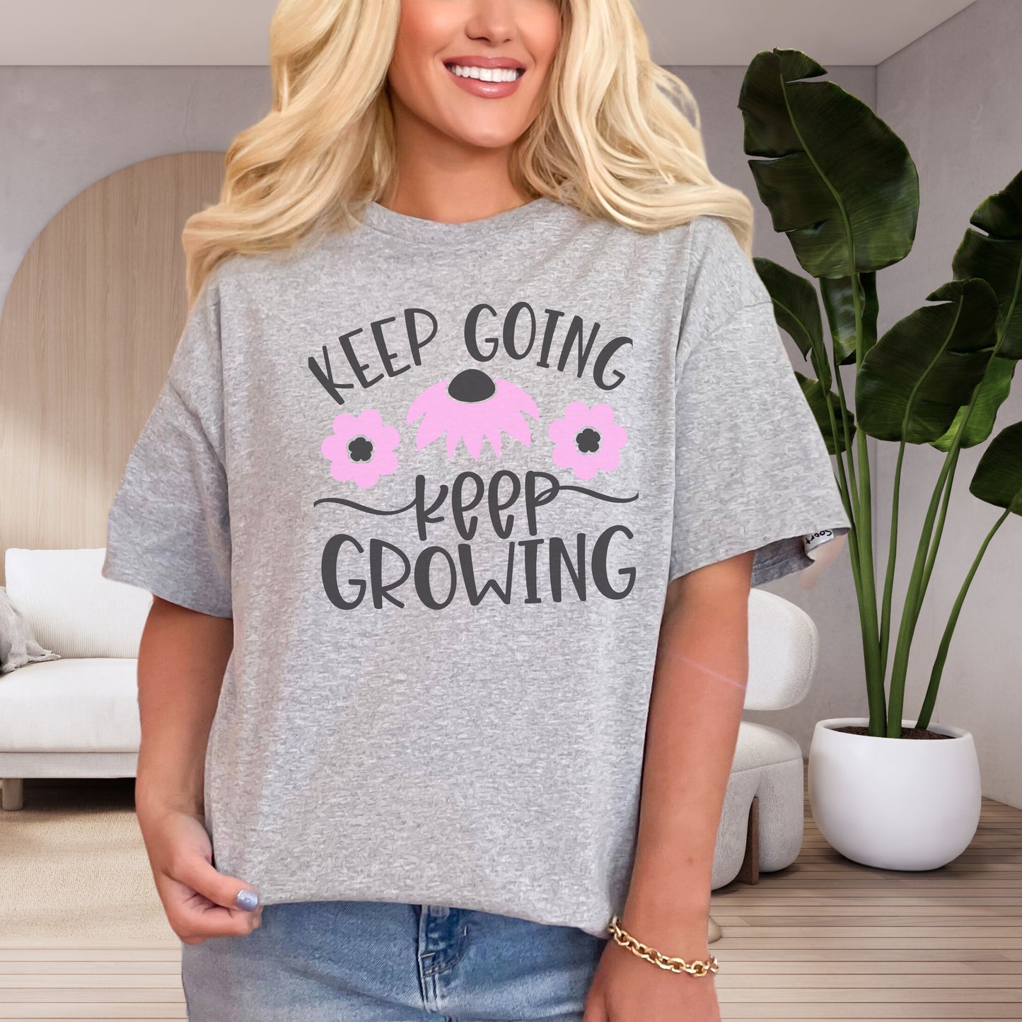 Motivational Flower T-shirt - Keep Going, Keep Growing