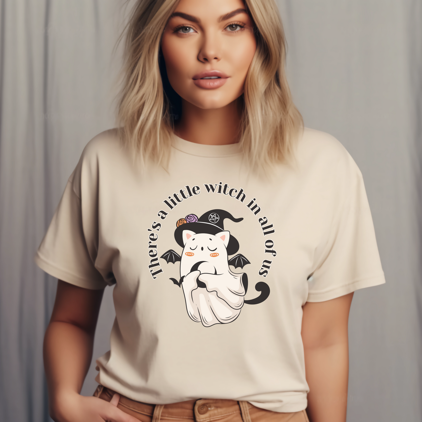 Funny Retro Witch Cat Halloween T-shirt - There's a Little Witch in all of Us