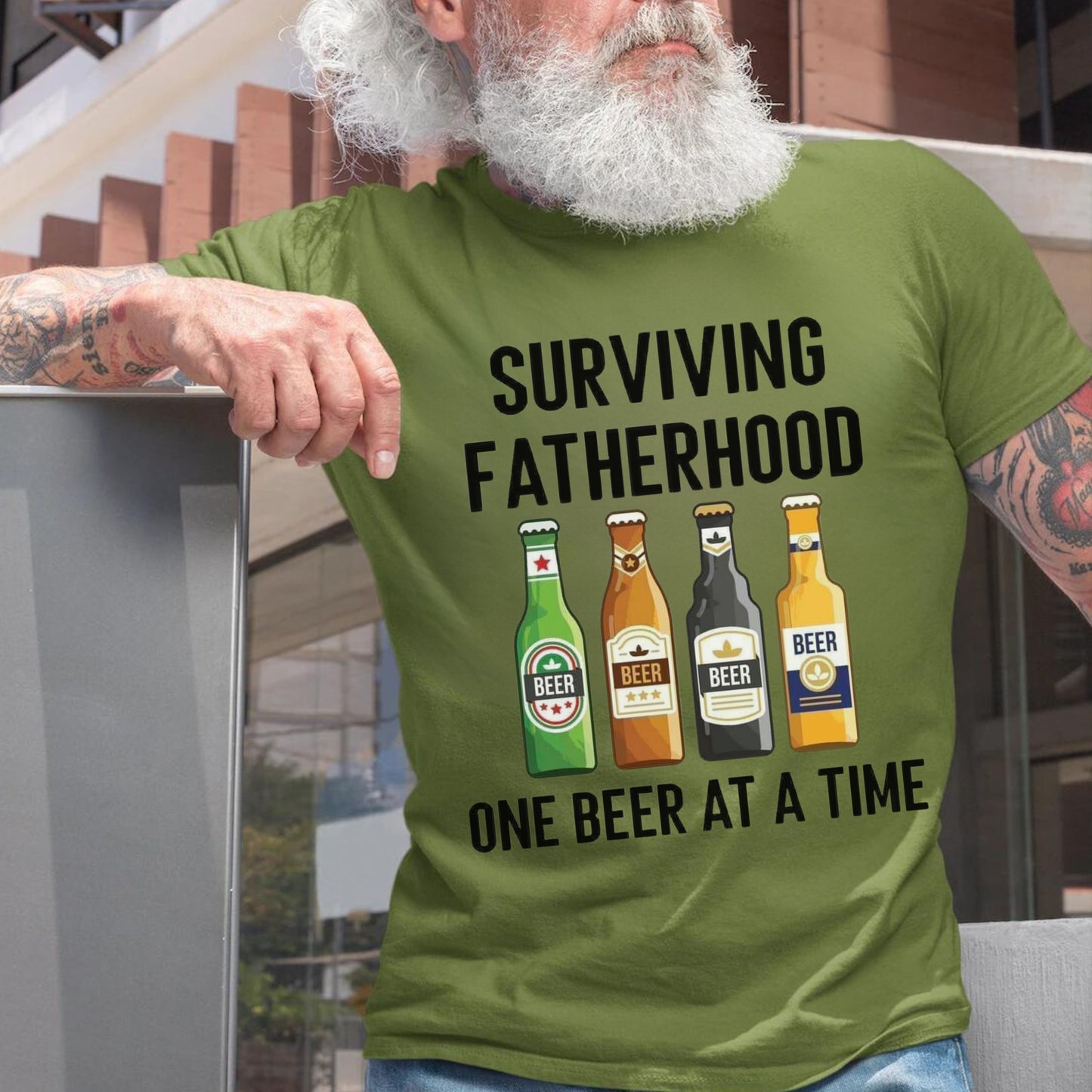 Dad's Funny T-shirt - Surviving Fatherhood One Beer At A Time