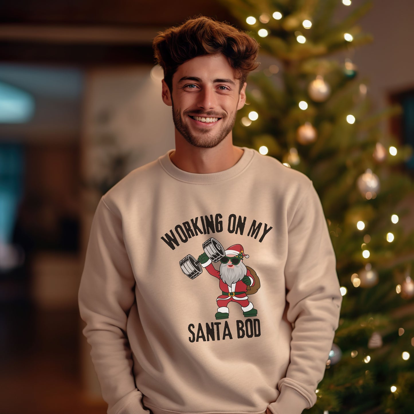 Funny Working On My Santa Bod Luxury Christmas Sweatshirt