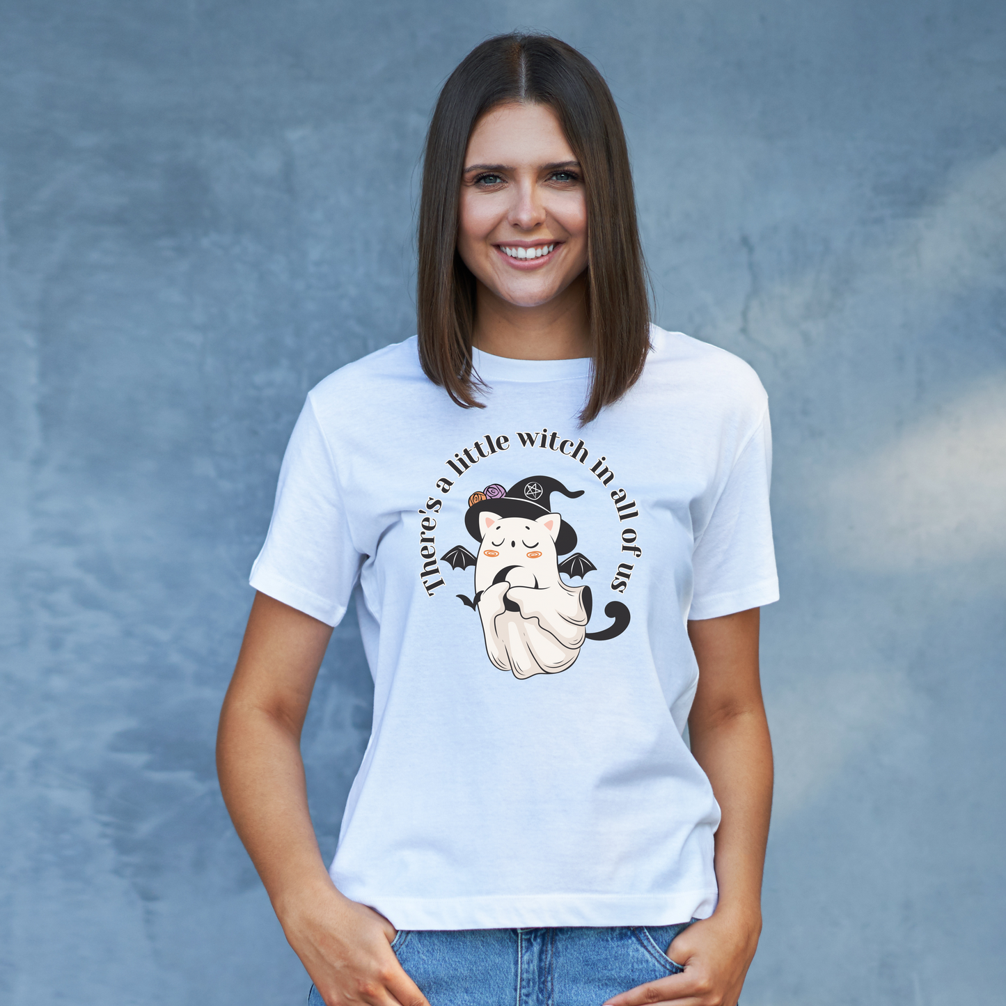 Funny Retro Witch Cat Halloween T-shirt - There's a Little Witch in all of Us