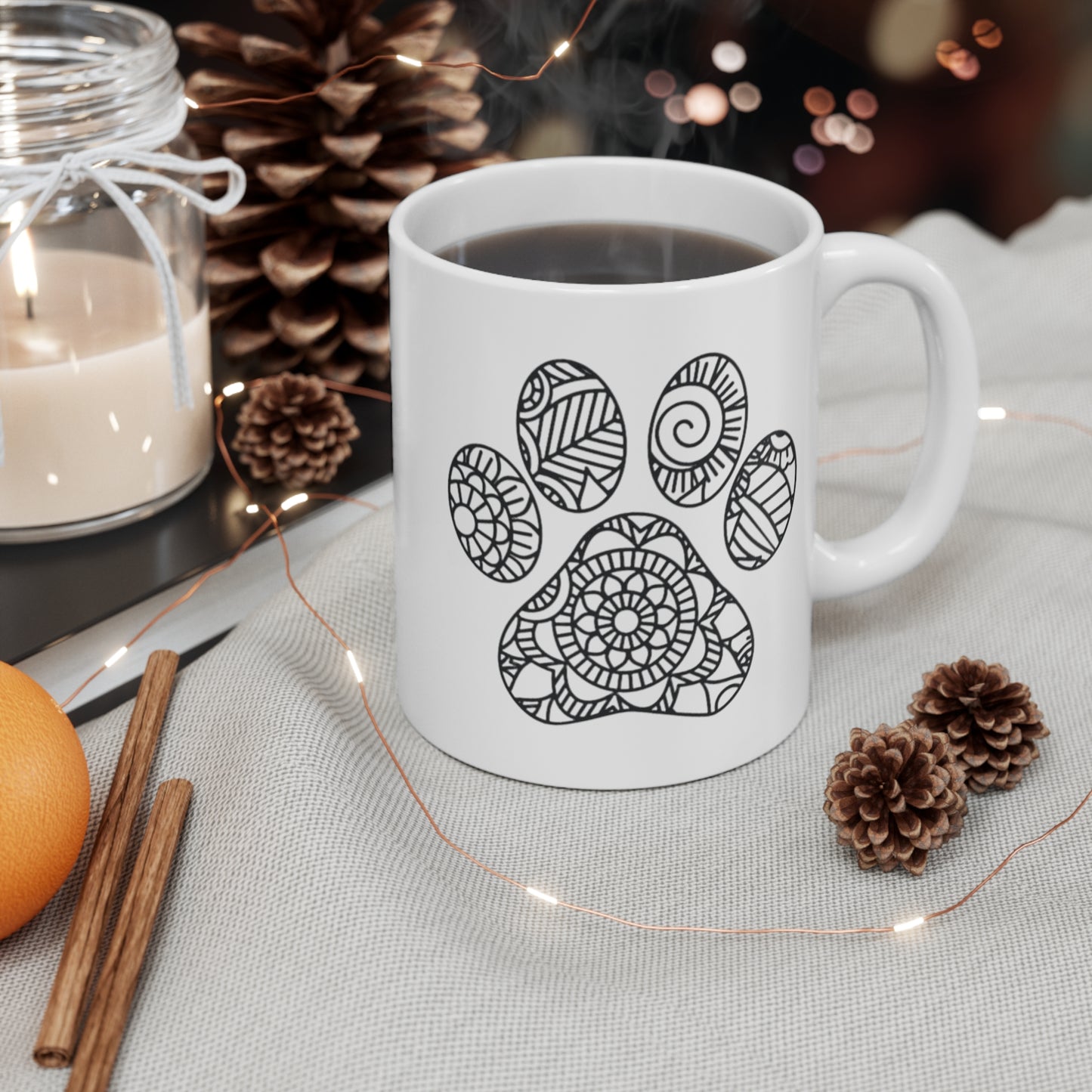 Cute Dog Paw Print Mug - Mandala Abstract Style