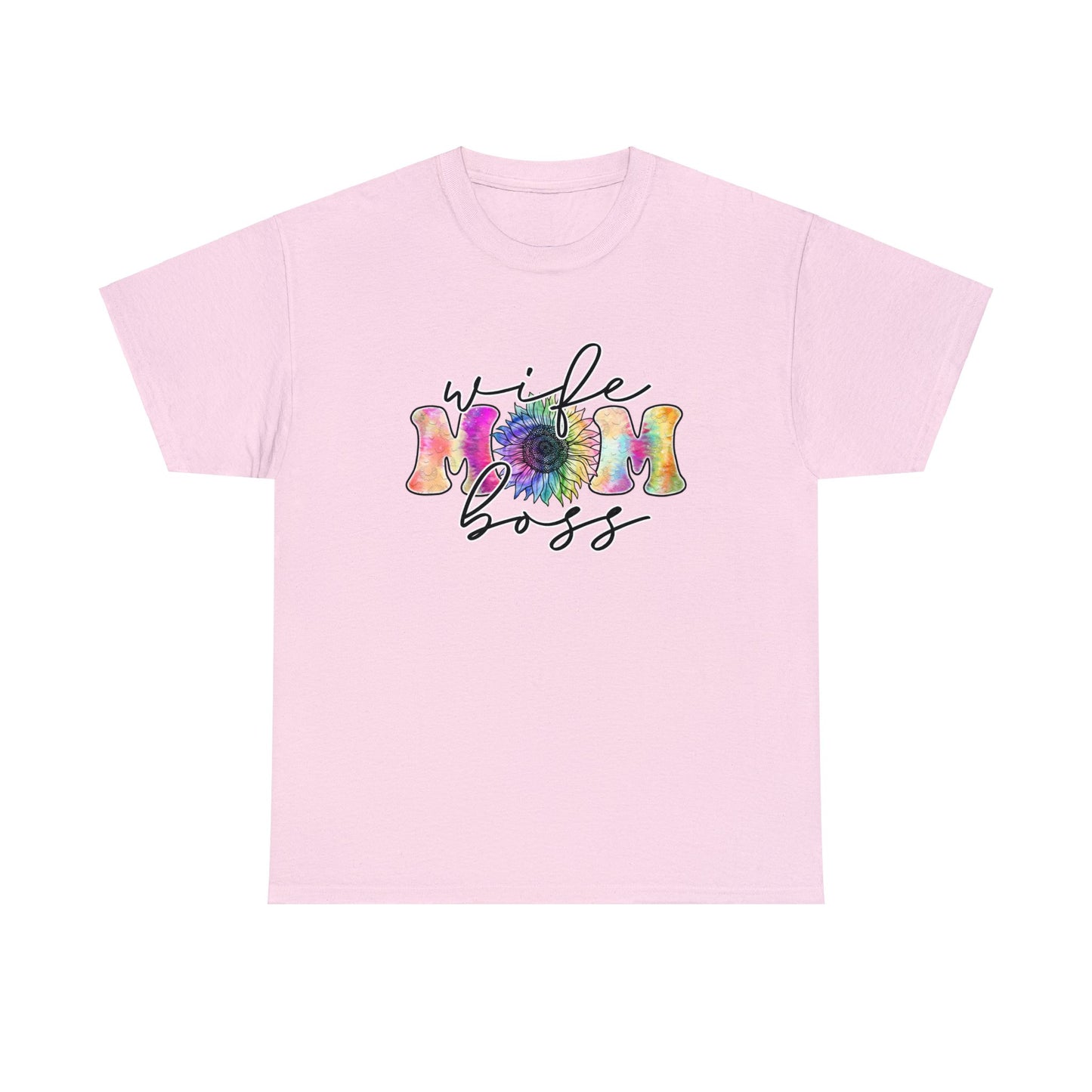 Rainbow Coloured 'Wife, Mom, Boss' sunflower T-shirt - Mother's Day or Birthday Gift