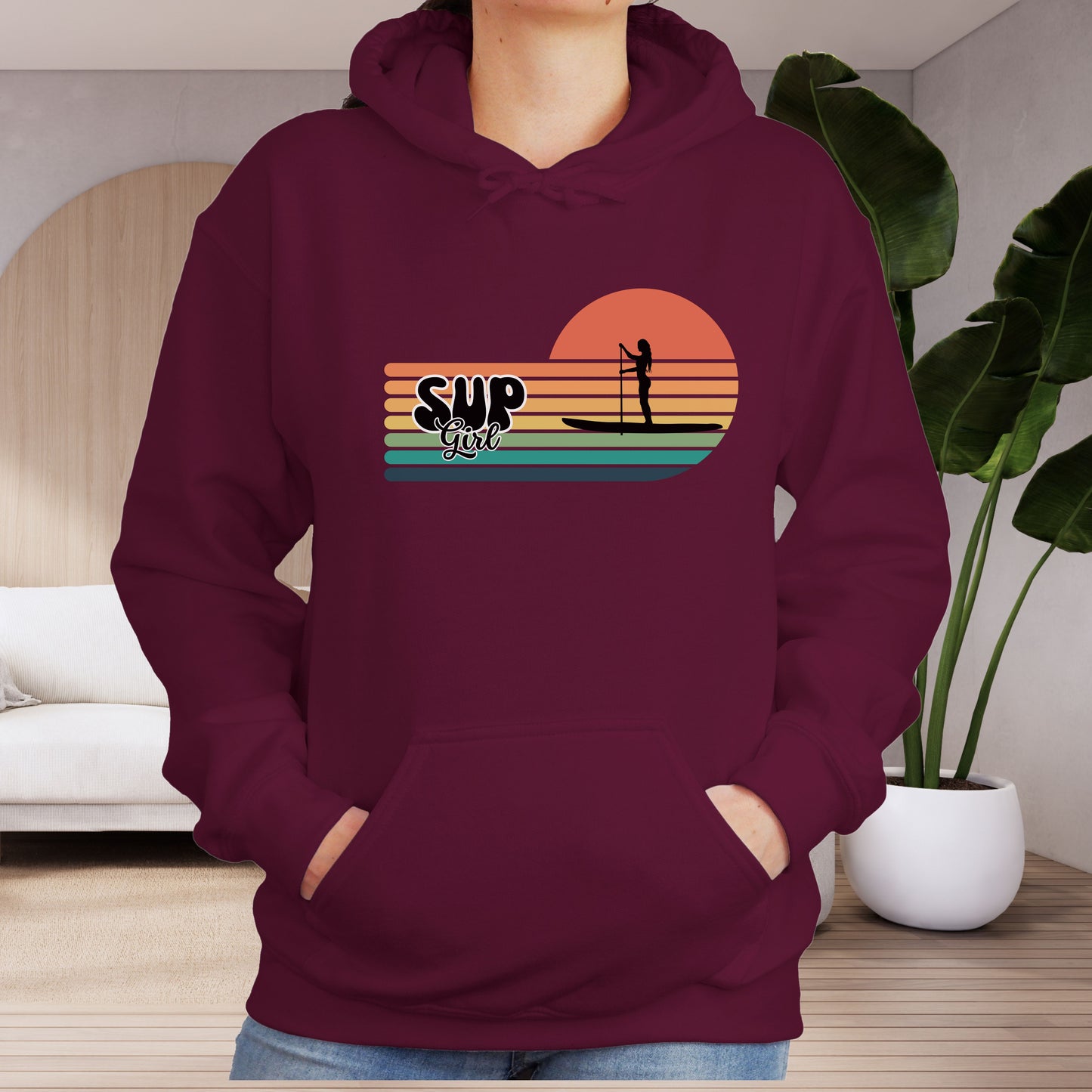 Vintage SUP Girl Stand Up Paddle Boarding Hoodie