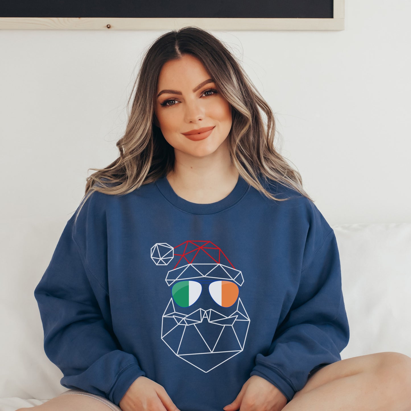 Unisex Geometric Abstract Father Christmas Sweatshirt - With Patriotic Irish Flag Glasses