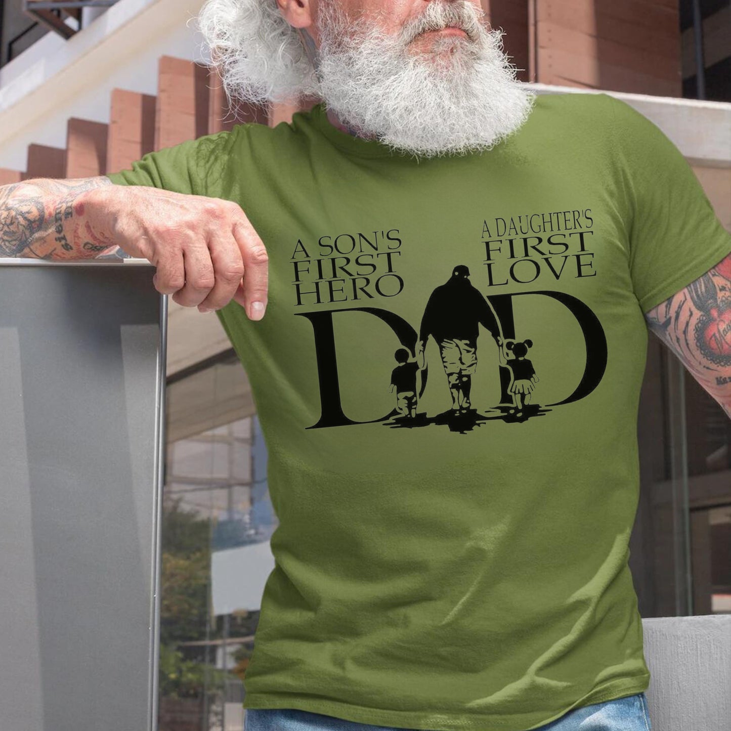 Dad's Birthday or Father's Day T-shirt - A Son's Hero and A Daughter's First Love