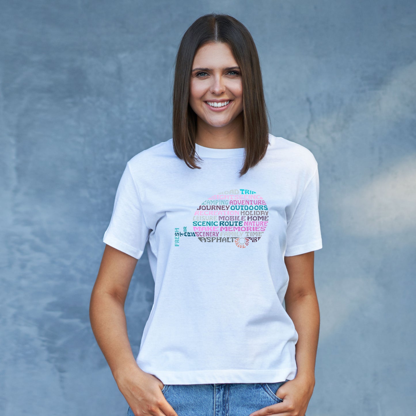 Text Art Calligram Caravanning T-shirt - Caravan Owner Gift