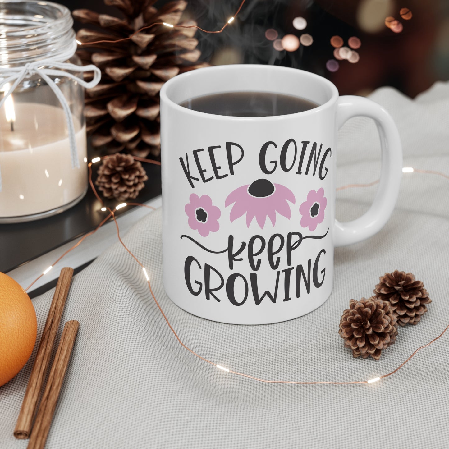 Motivational Pastel Flower Mug - Keep Going, Keep Growing