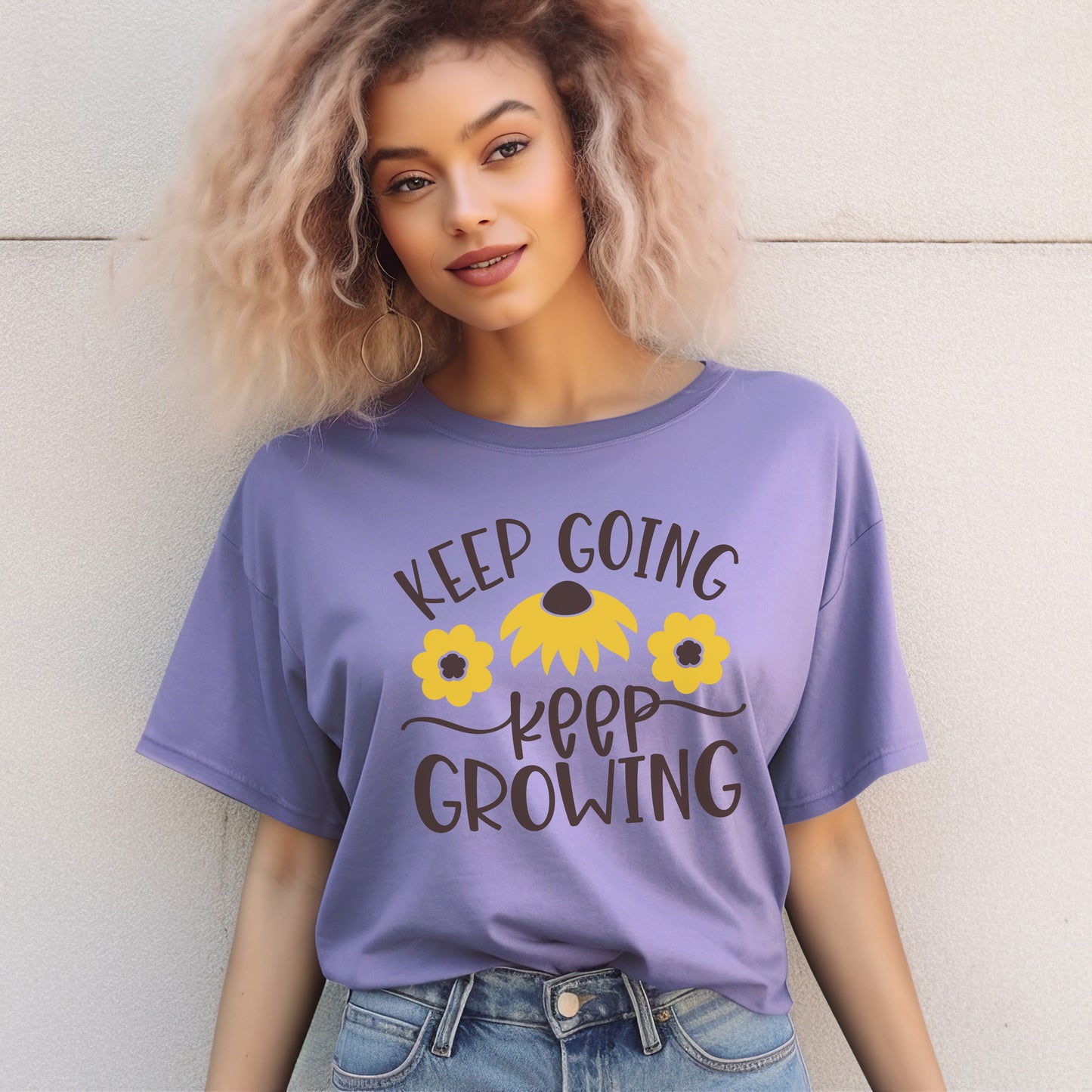 Motivational Floral T-shirt - Keep Going, Keep Growing