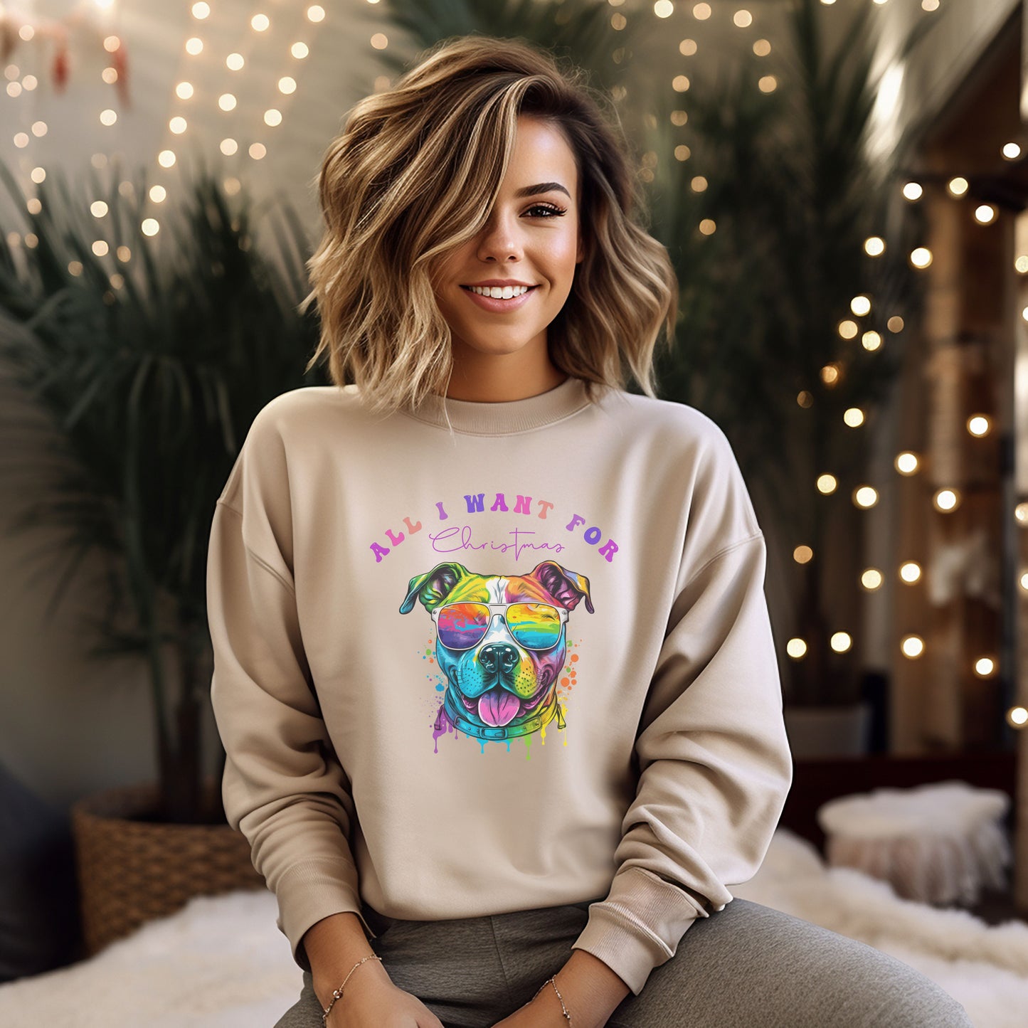 Water Colour Staffy Mom Christmas Sweatshirt