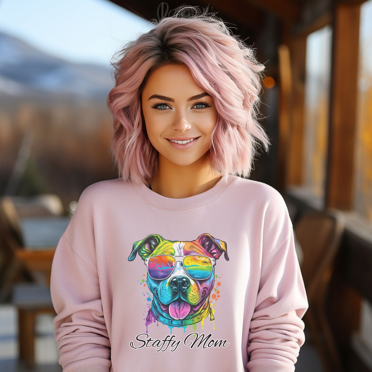 Beautiful Water Colour Staffordshire Bull Terrier Mom Sweatshirt