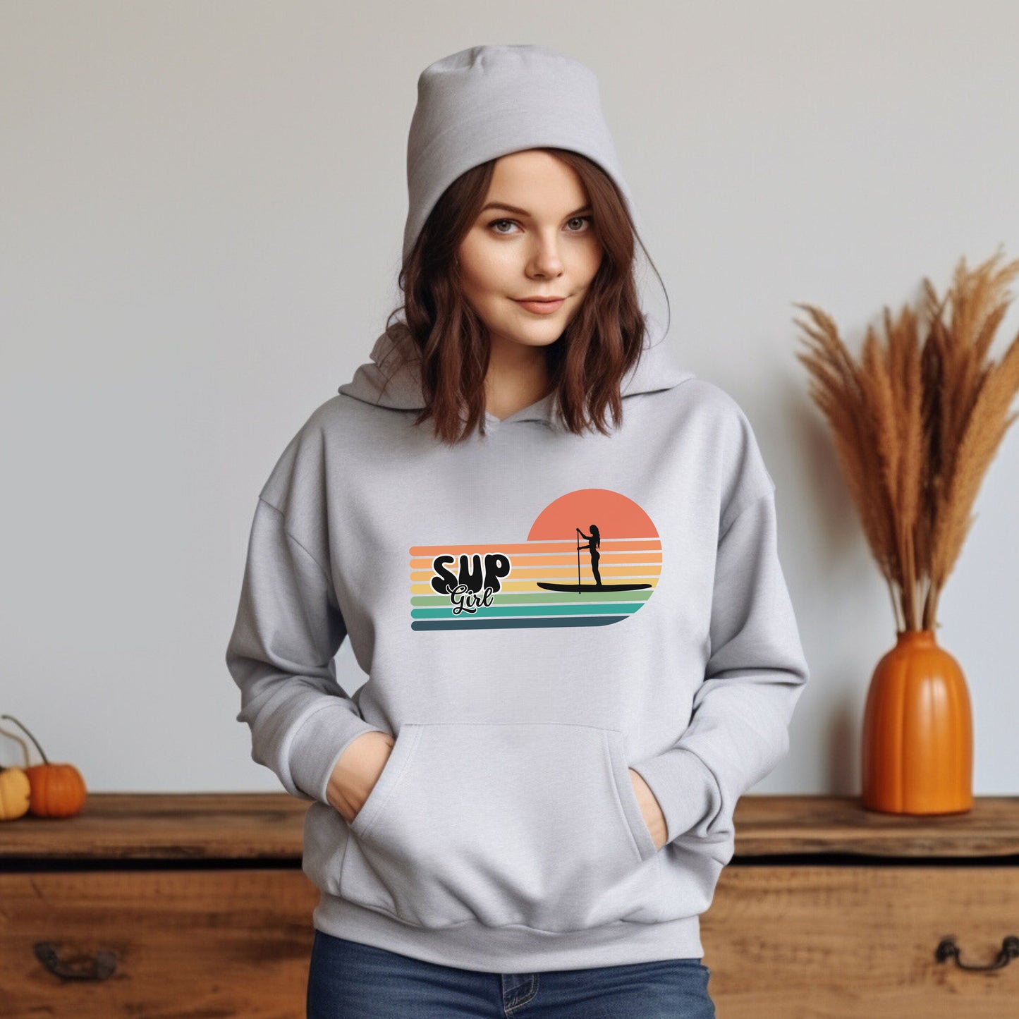 Vintage SUP Girl Stand Up Paddle Boarding Hoodie