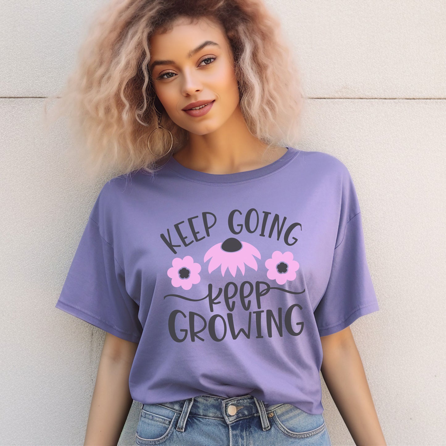 Motivational Flower T-shirt - Keep Going, Keep Growing