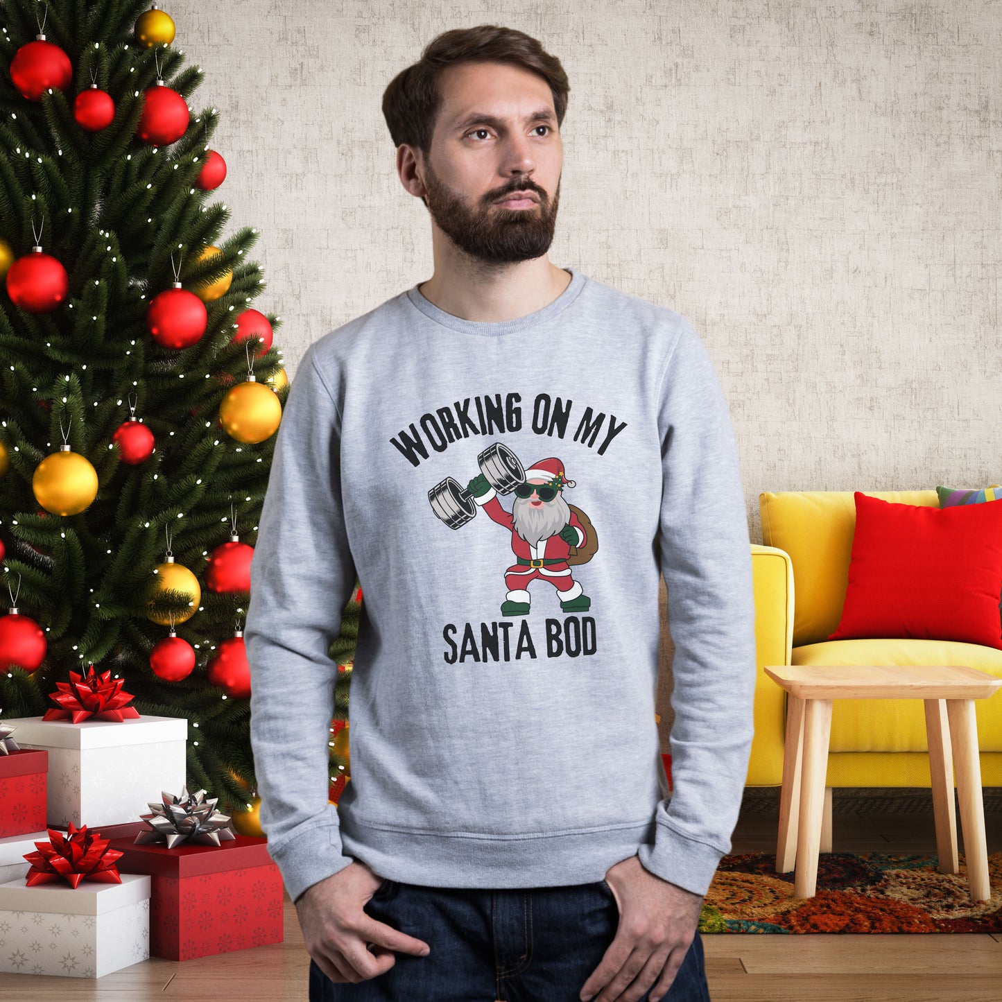 Funny Working On My Santa Bod Luxury Christmas Sweatshirt