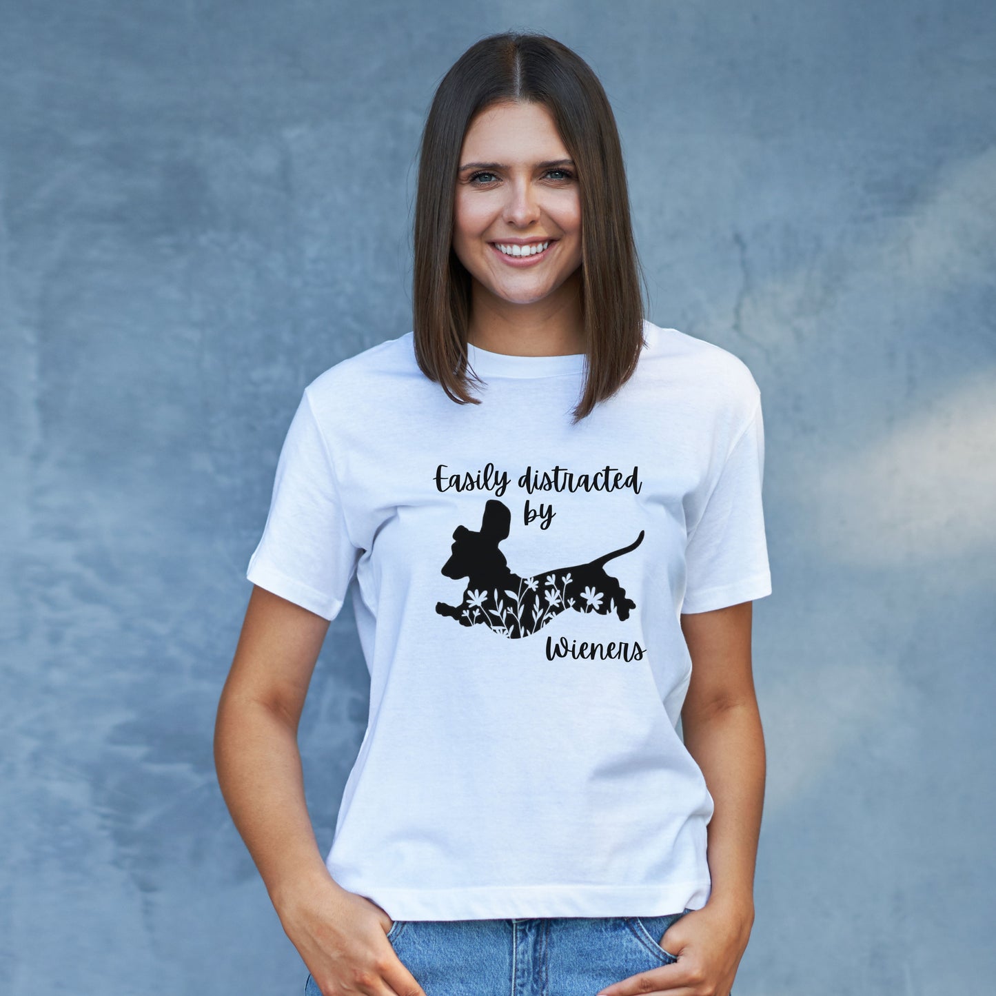 Funny Dachshund T-shirt - Easily Distracted by Wieners Adult Humour